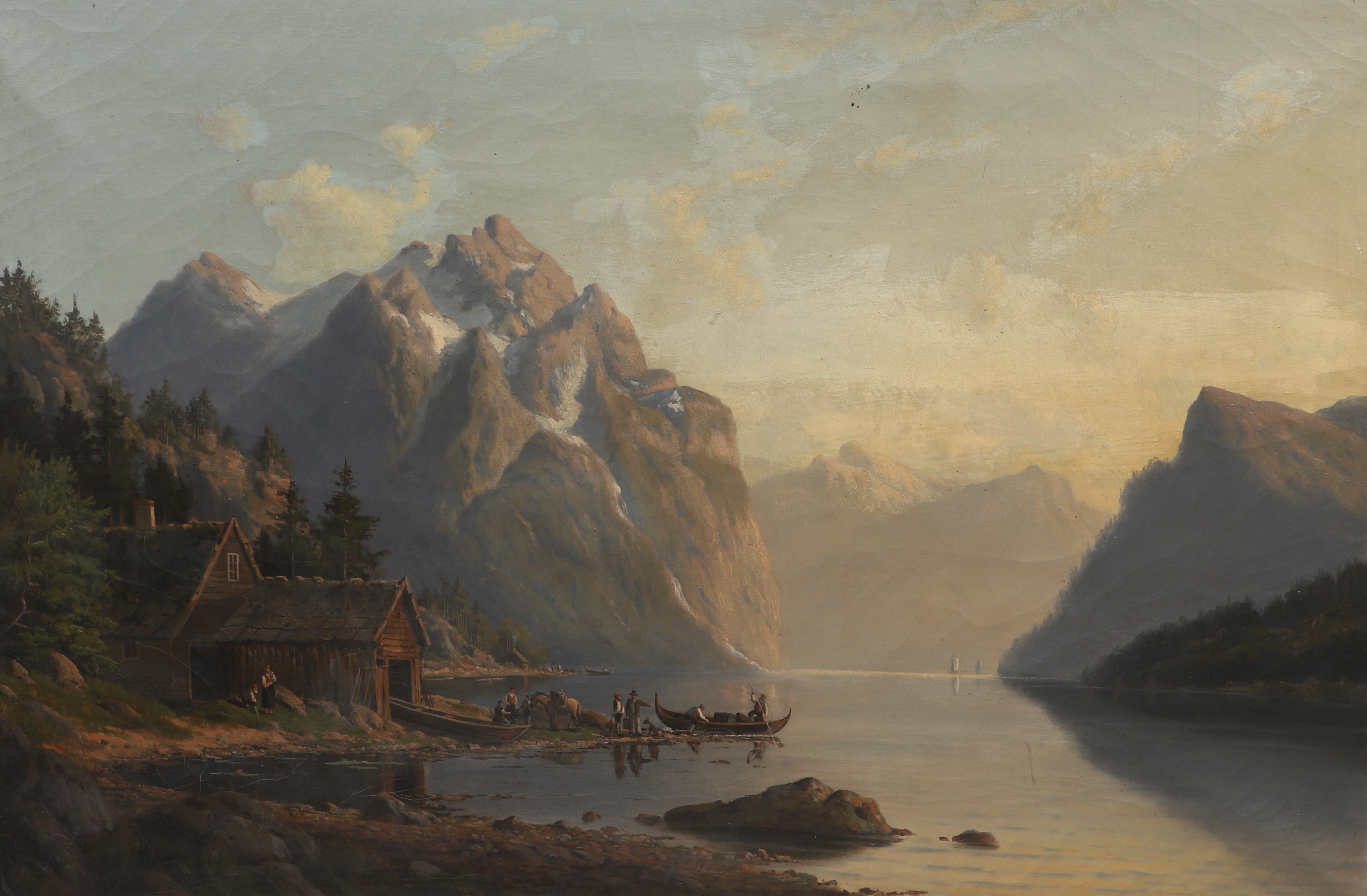 EDVARD MICHAEL JENSEN (1822-1915), olja på duk, norskt fjordlandskap, signerad.