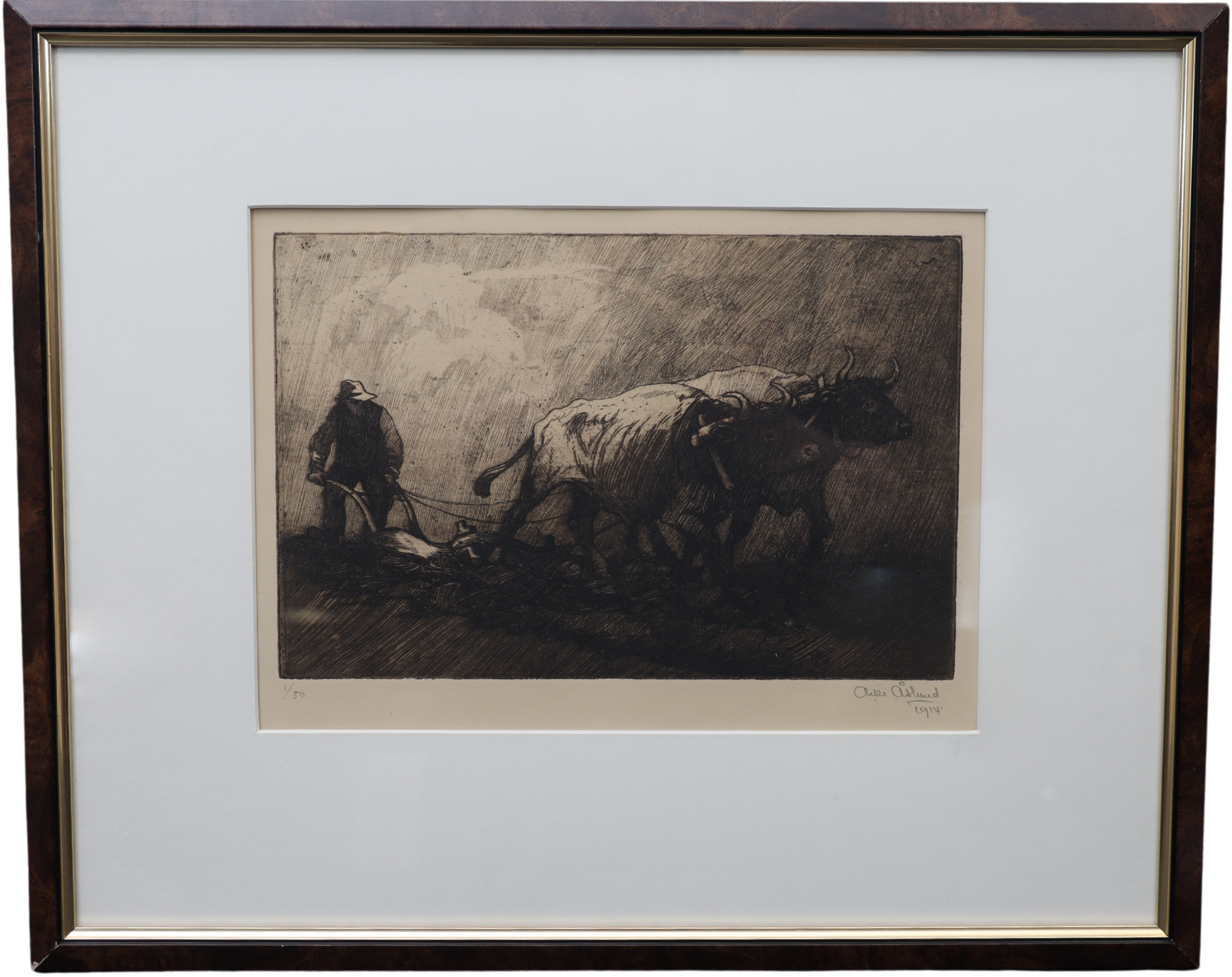 ACKE ÅSLUND. Plöjning, etsning, signerad och numrerad 1/50. Daterad 1914.