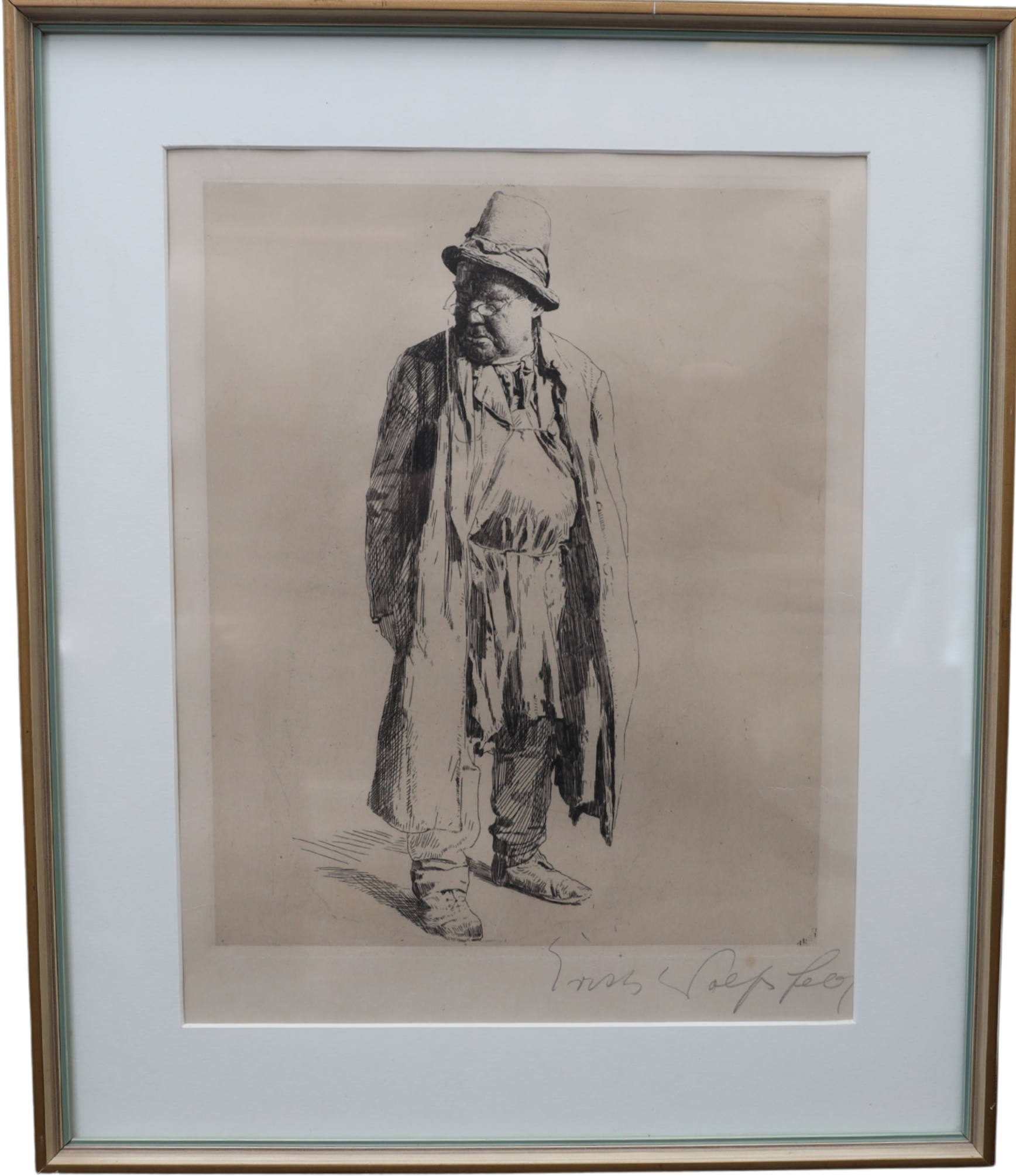 ERICH WOLFSFELD. Mansfigur, etsning, signerad.