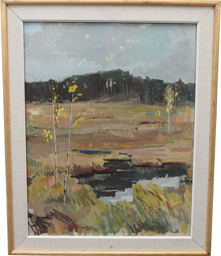 HANS PRINS. Skogsbild, gouache, signerad och daterad 1959.