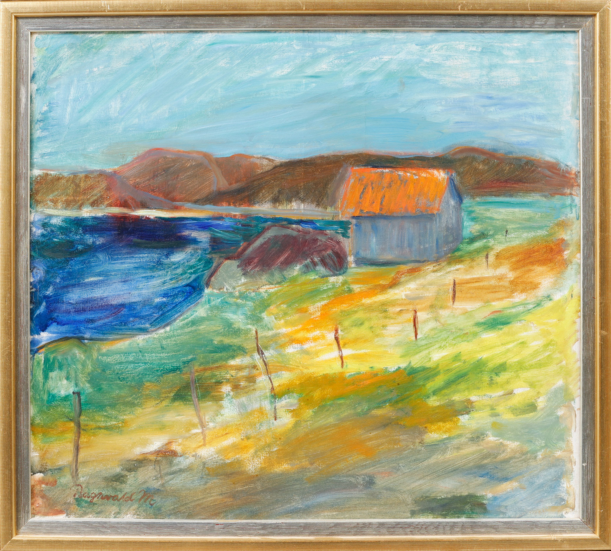 RAGNVALD MAGNUSSON. Hus vid kust, olja på duk, signerad.