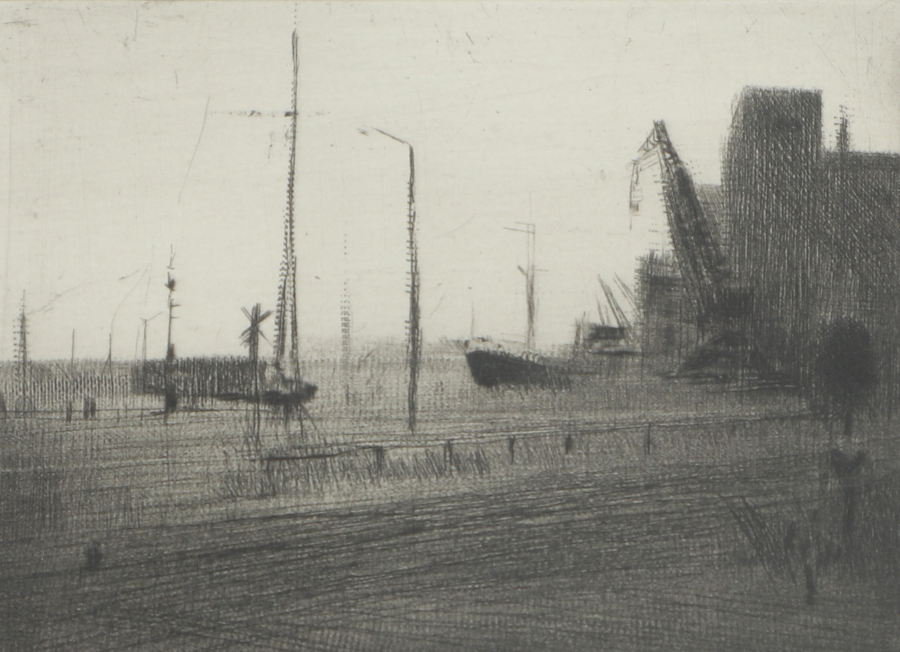 LEIF OLAUSSON. Etsning, Hamnen i Sölvesborg, signerad, numrerad 34/350.