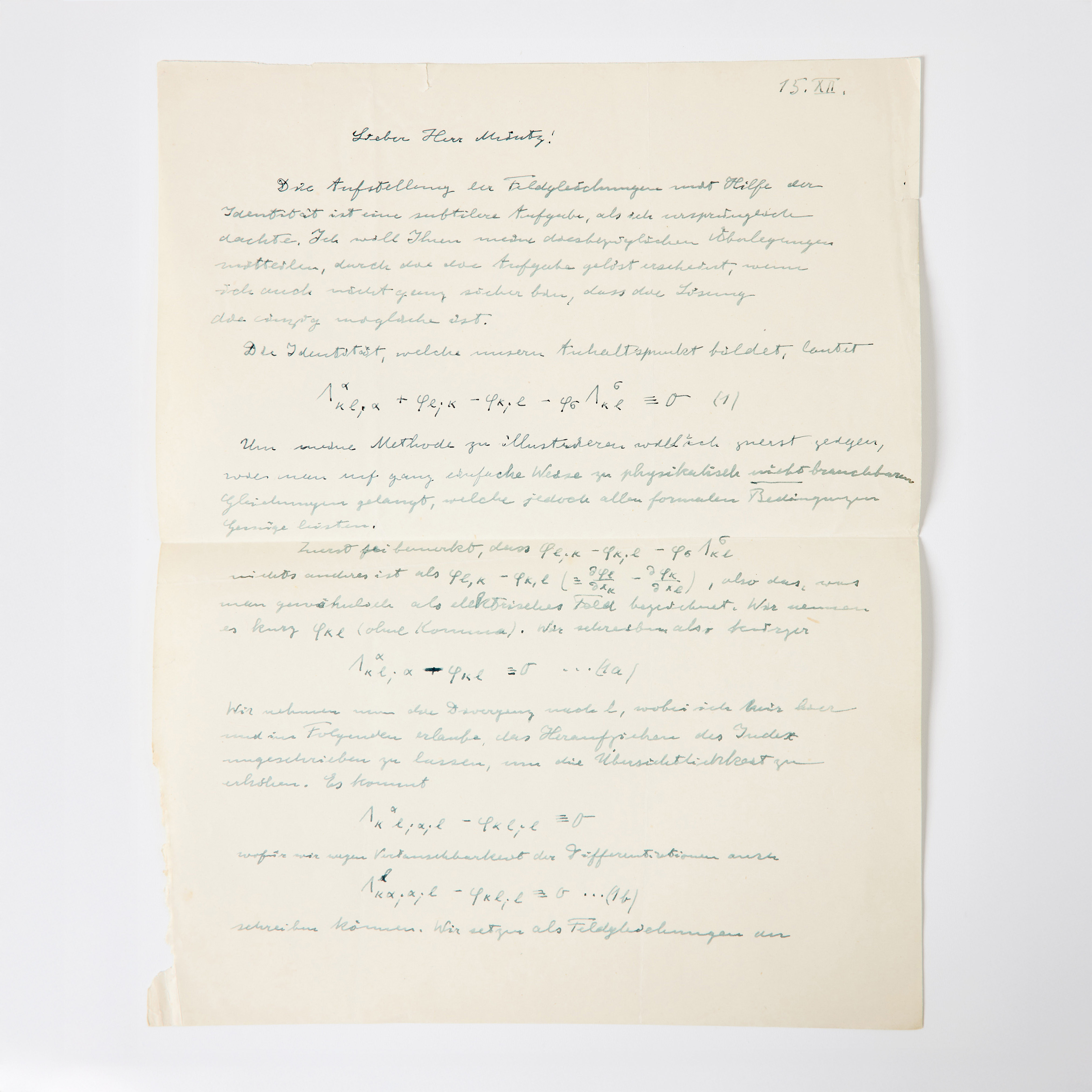 ALBERT EINSTEIN, ONE LEAF OF AN AUTOGRAPH LETTER TO HERMAN MÜNTZ IN 1927.