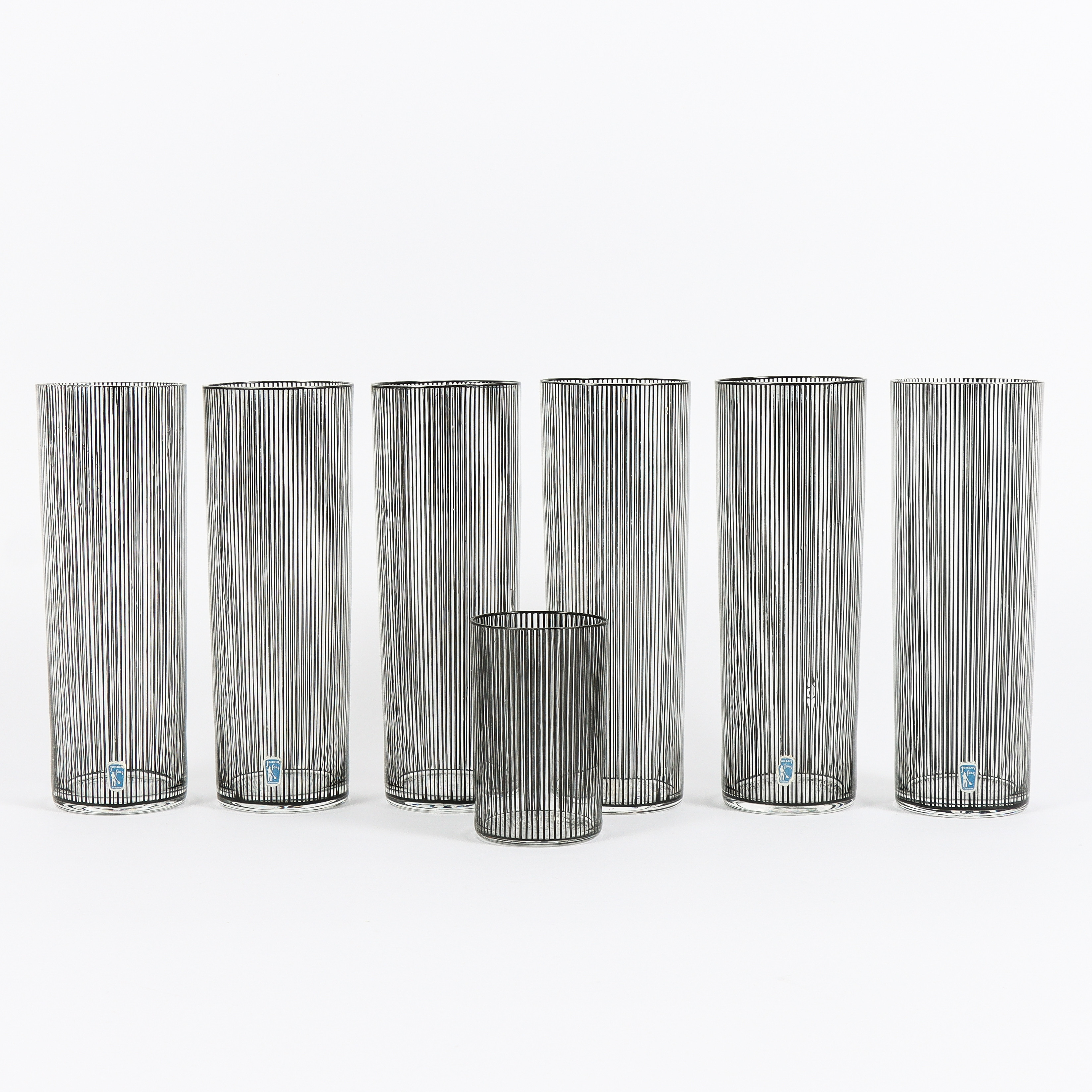 BENGT ORUP. "Stripe" 6 stycken highballglas samt ett selteglas, Johansfors, 1900-talets mitt.
