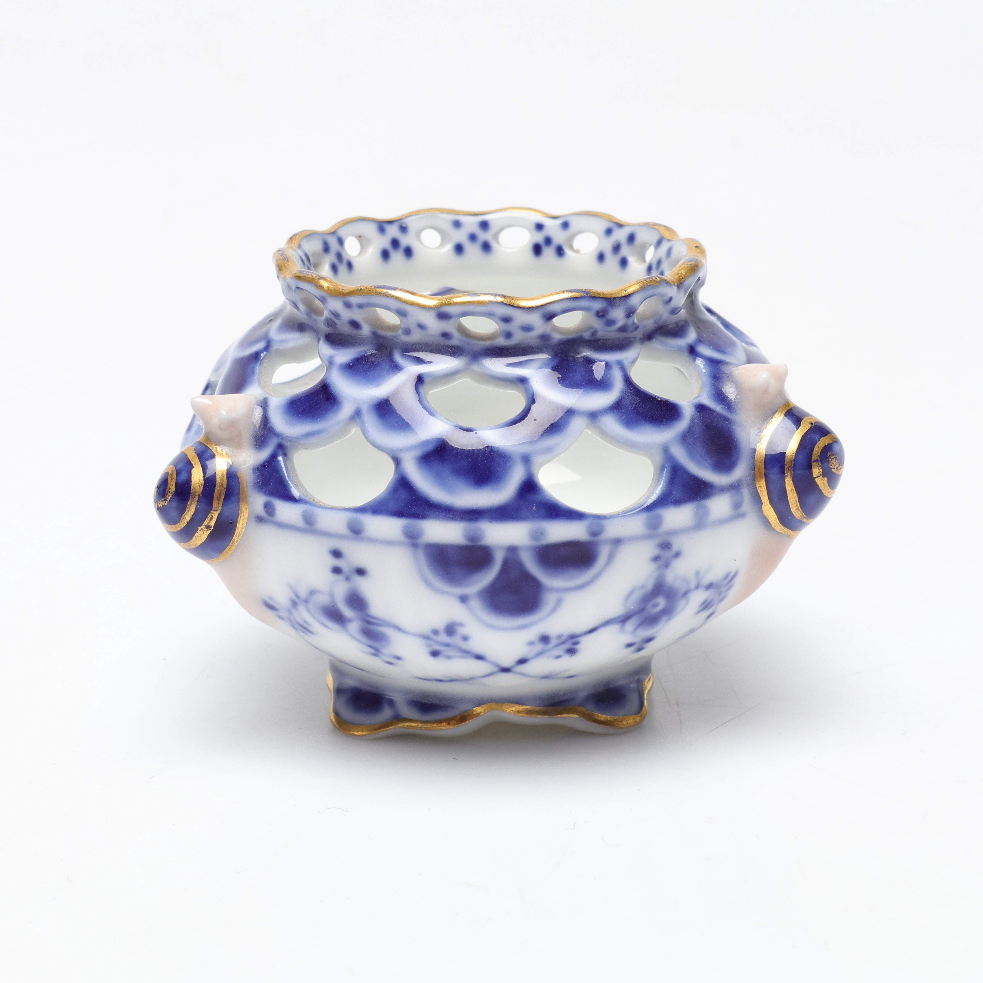 MINIATYRVAS, "Musselmalet", helblond, Royal Copenhagen, Danmark.