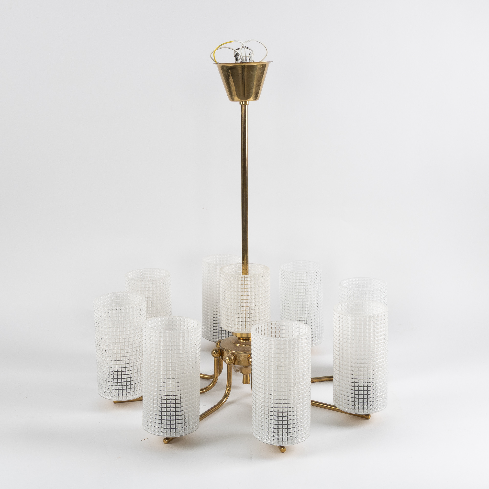 TAKLAMPA, mässing och glas, 1960-tal.