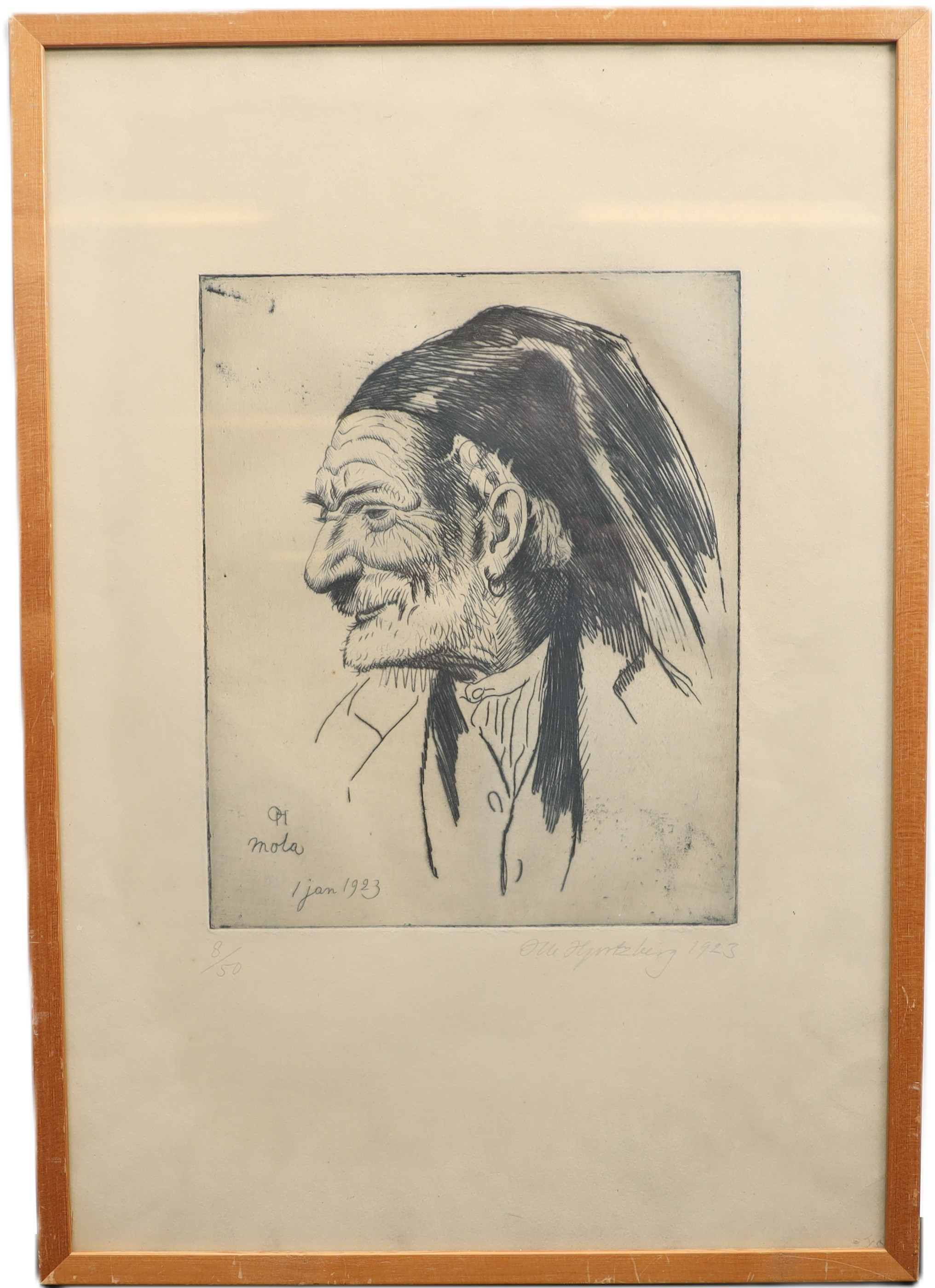 Mansporträtt. etsning, signerad och numrerad, daterad i trycket 1923.