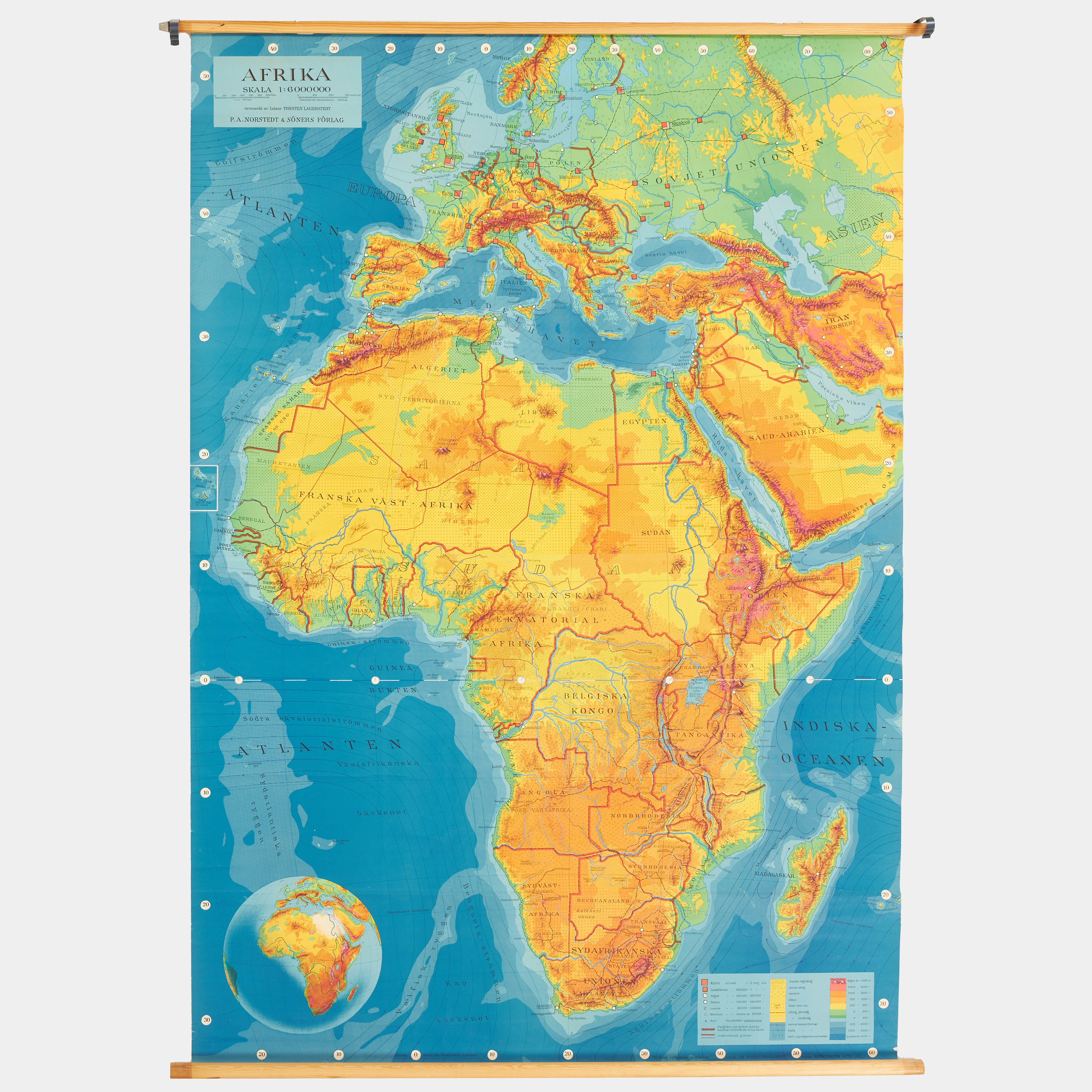 SKOLKARTA. P.A.Nordstedts & söners förlag, europa och Afrika, 1900-talets mitt.