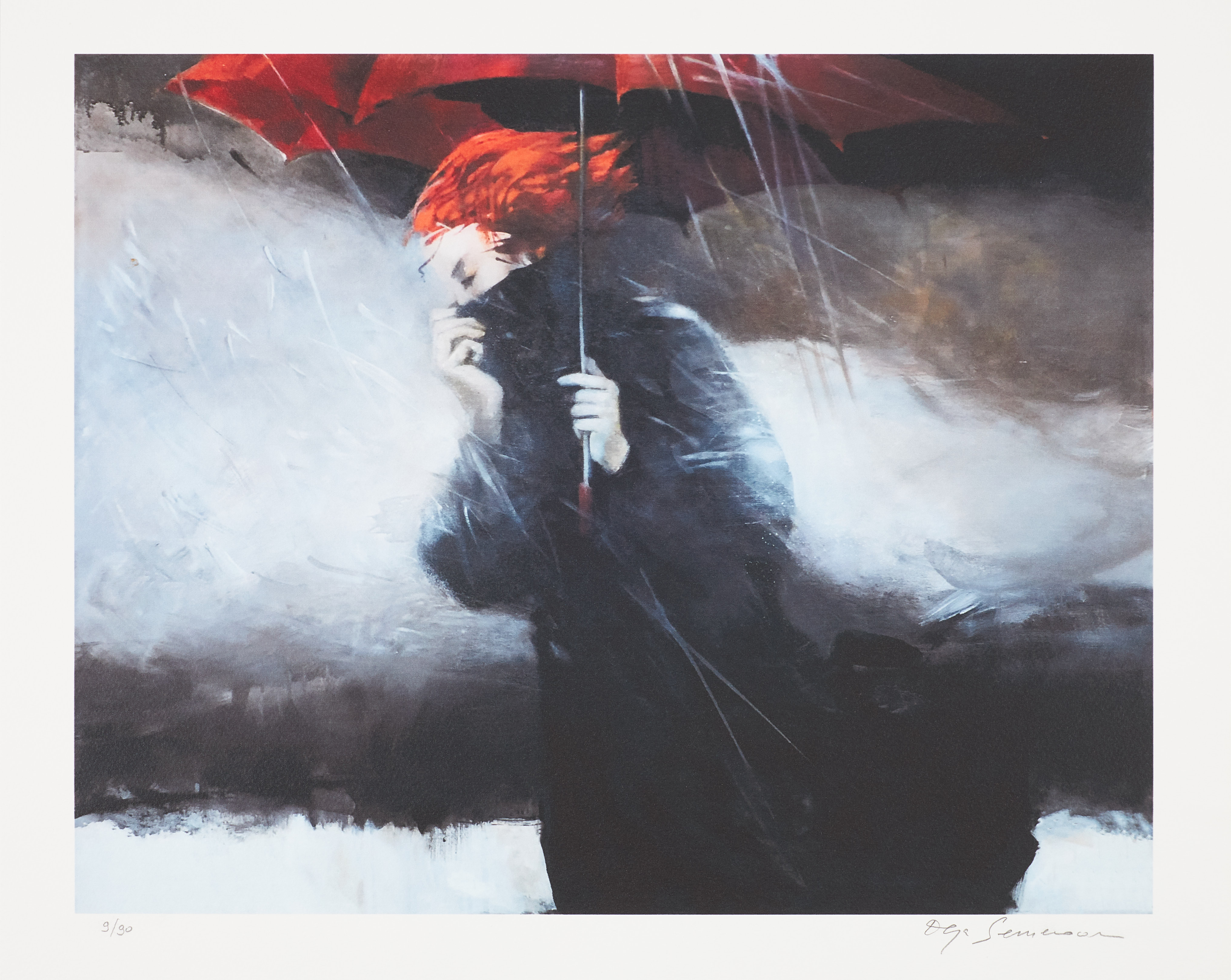 OLGA SEMENOVA. Kvinna med paraply, pigment print, signerad, numrerad 9/90.