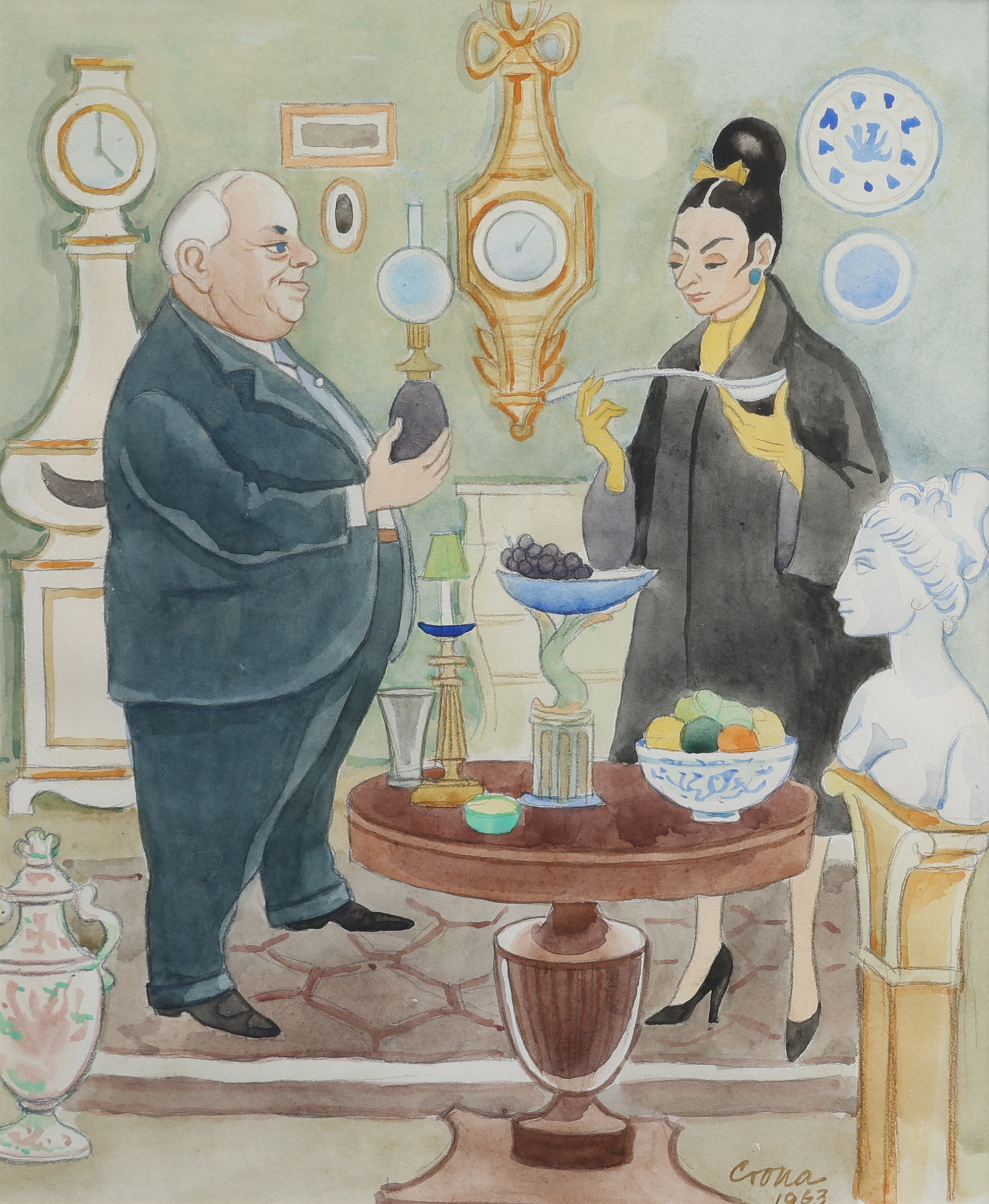 GEORG CRONA (1901-1990). AKVARELL, MOTIV FRÅN HELSINGBORGSUTSTÄLLNINGEN, SIGNERAD & DATERAD 1963.
