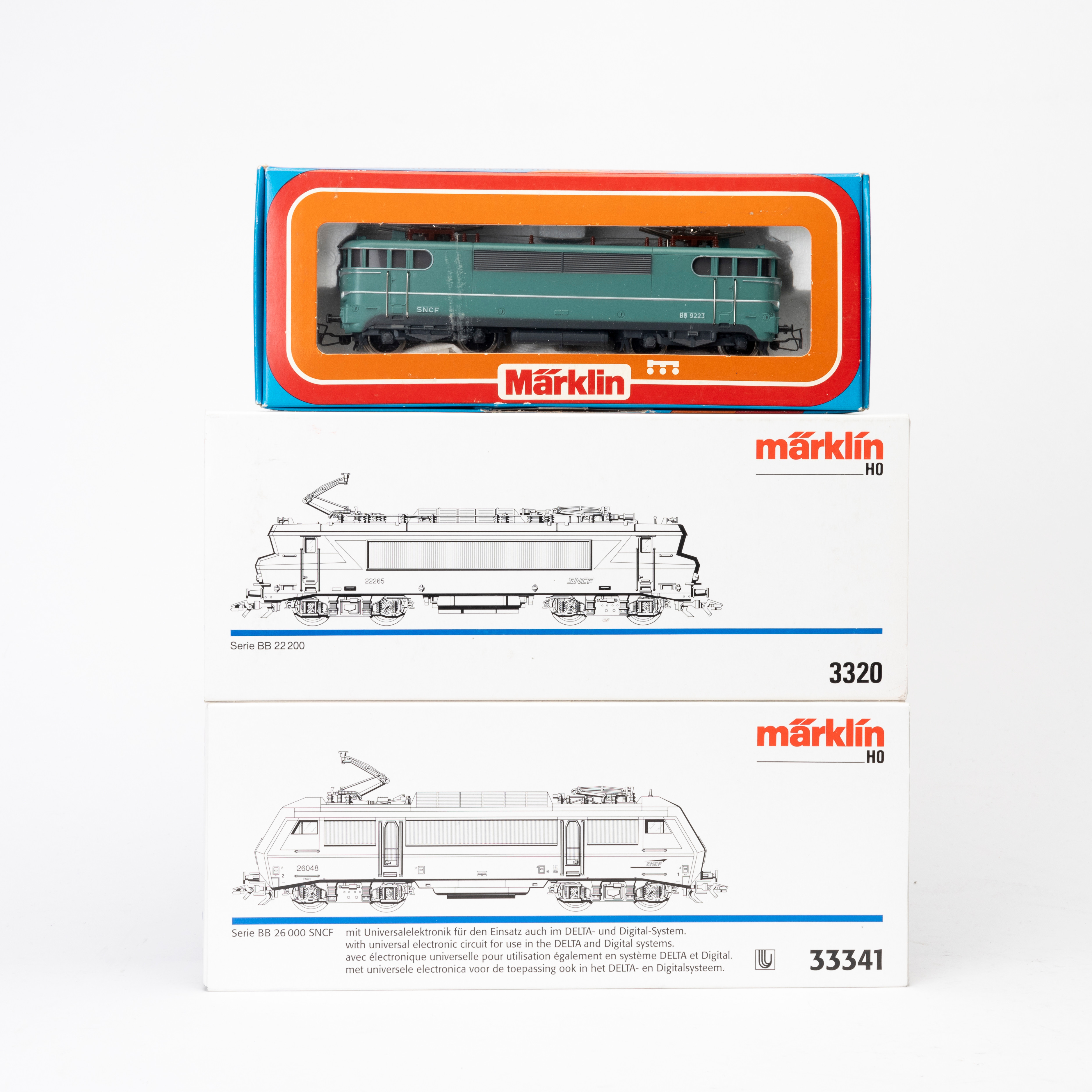 MÄRKLIN 33341, 3038 och 3320 3 st elektrolok SNCF, originalförpackningar, instruktioner.