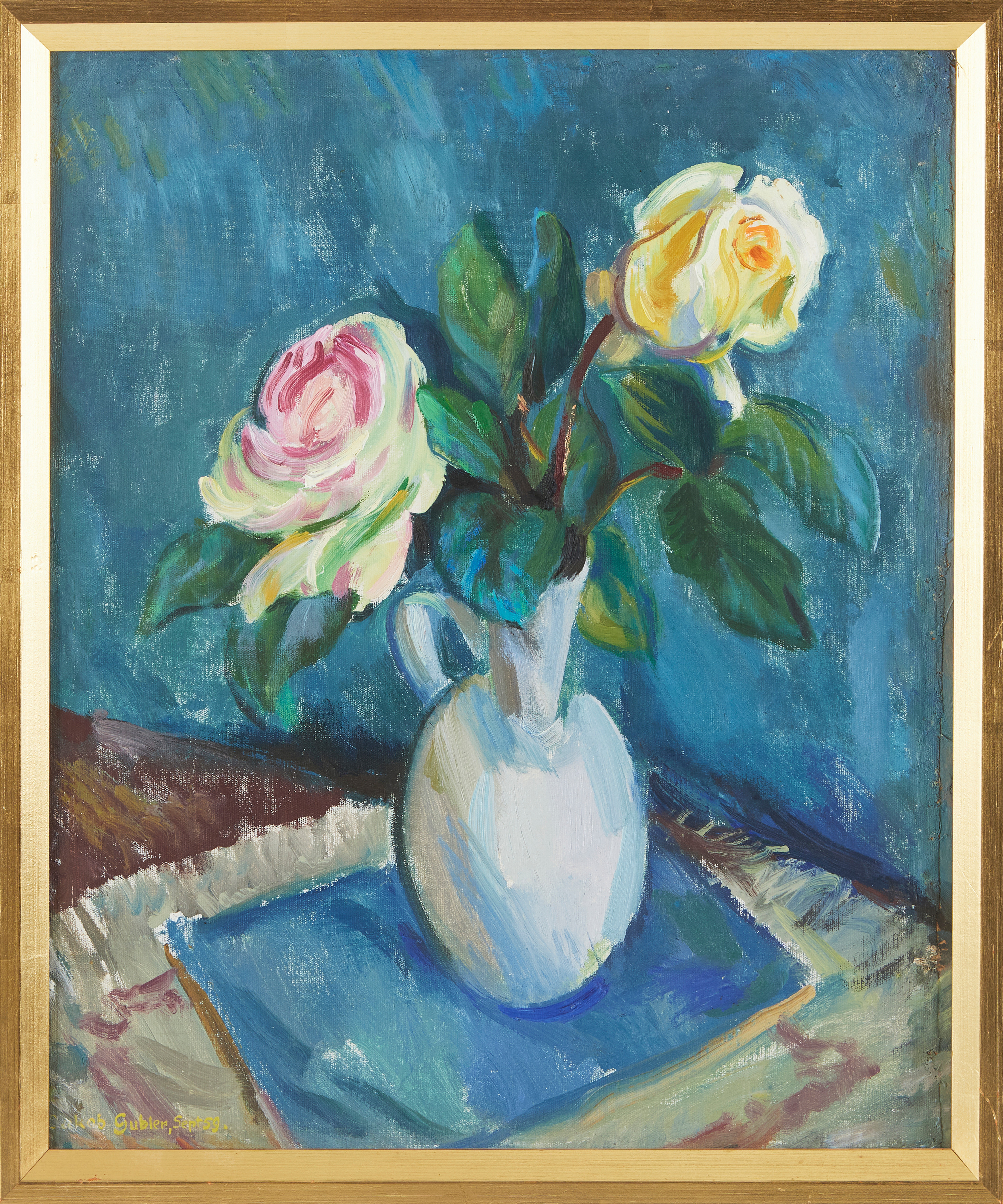 JAKOB KUBLER (Scweiz) 1891-1963) "Rosen", oljemålning på pannå, signerad och daterad Sept 59.