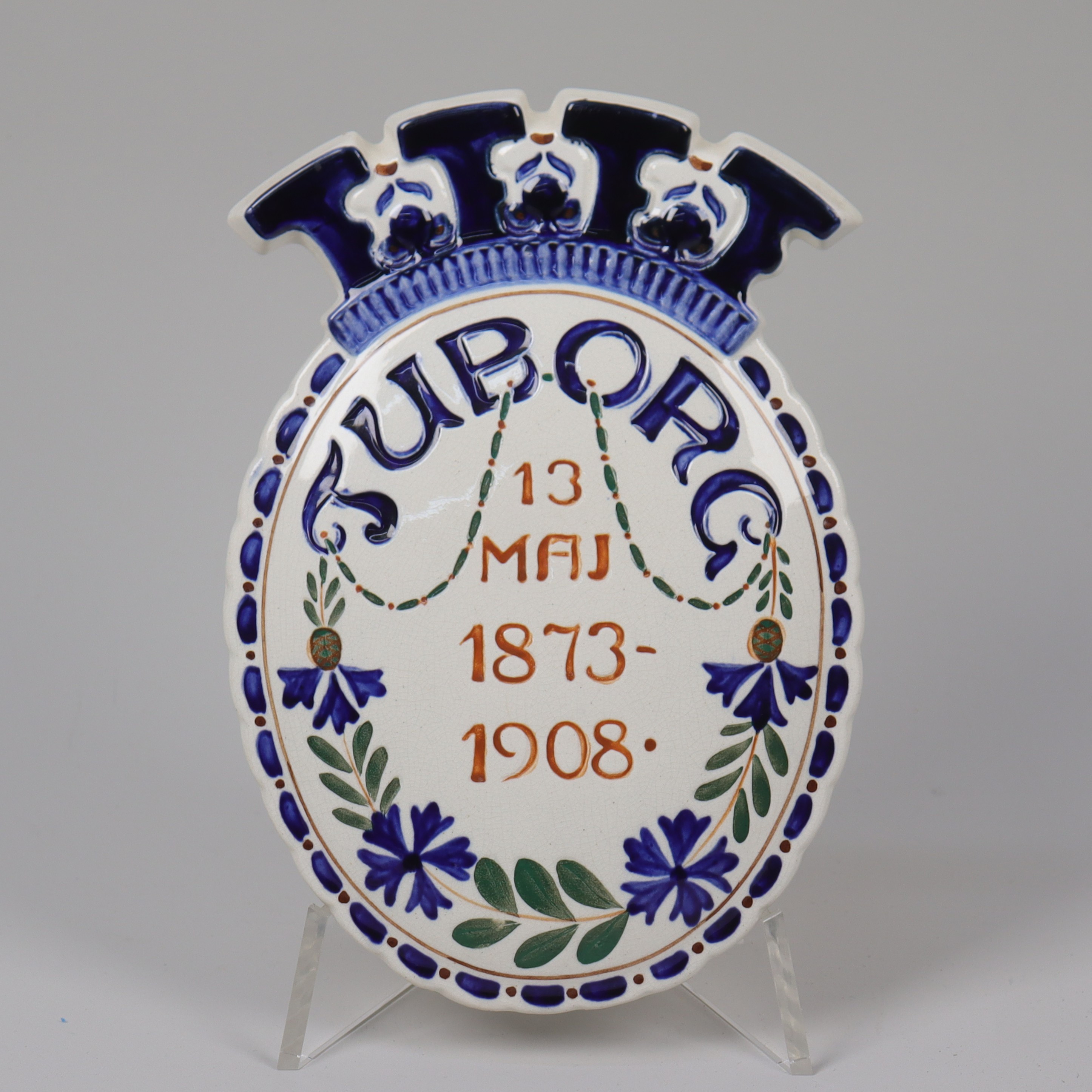 VÄGGRELIEF, "Tuborg 13 Maj 1873-1908", Aluminia, Danmark, fajans.