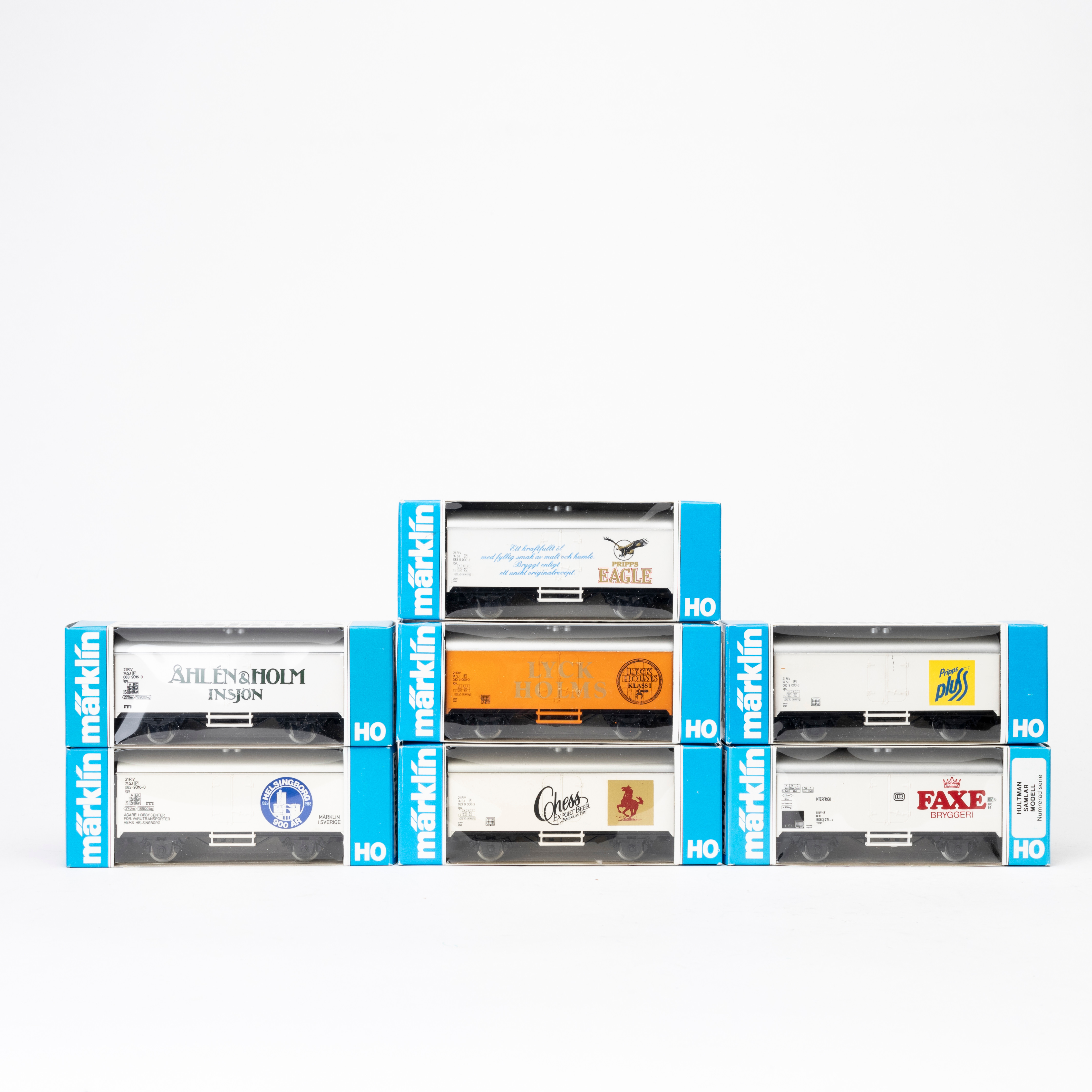 MÄRKLIN HULTMAN 7 st "svenska" godsvagnar, originalförpackning.