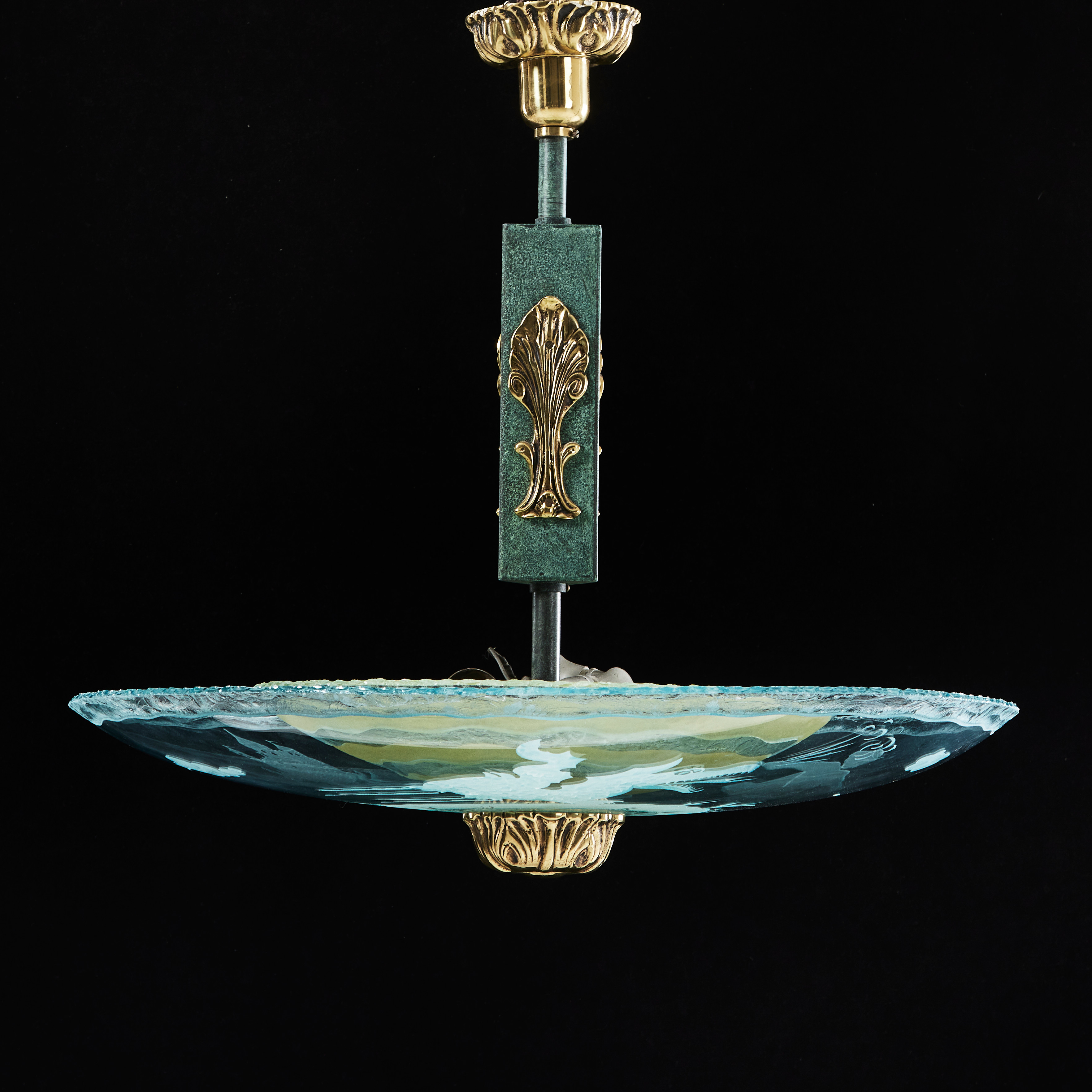 TAKLAMPA, plafond, etsad dekor med drake, Swedish Grace, 1930-tal.