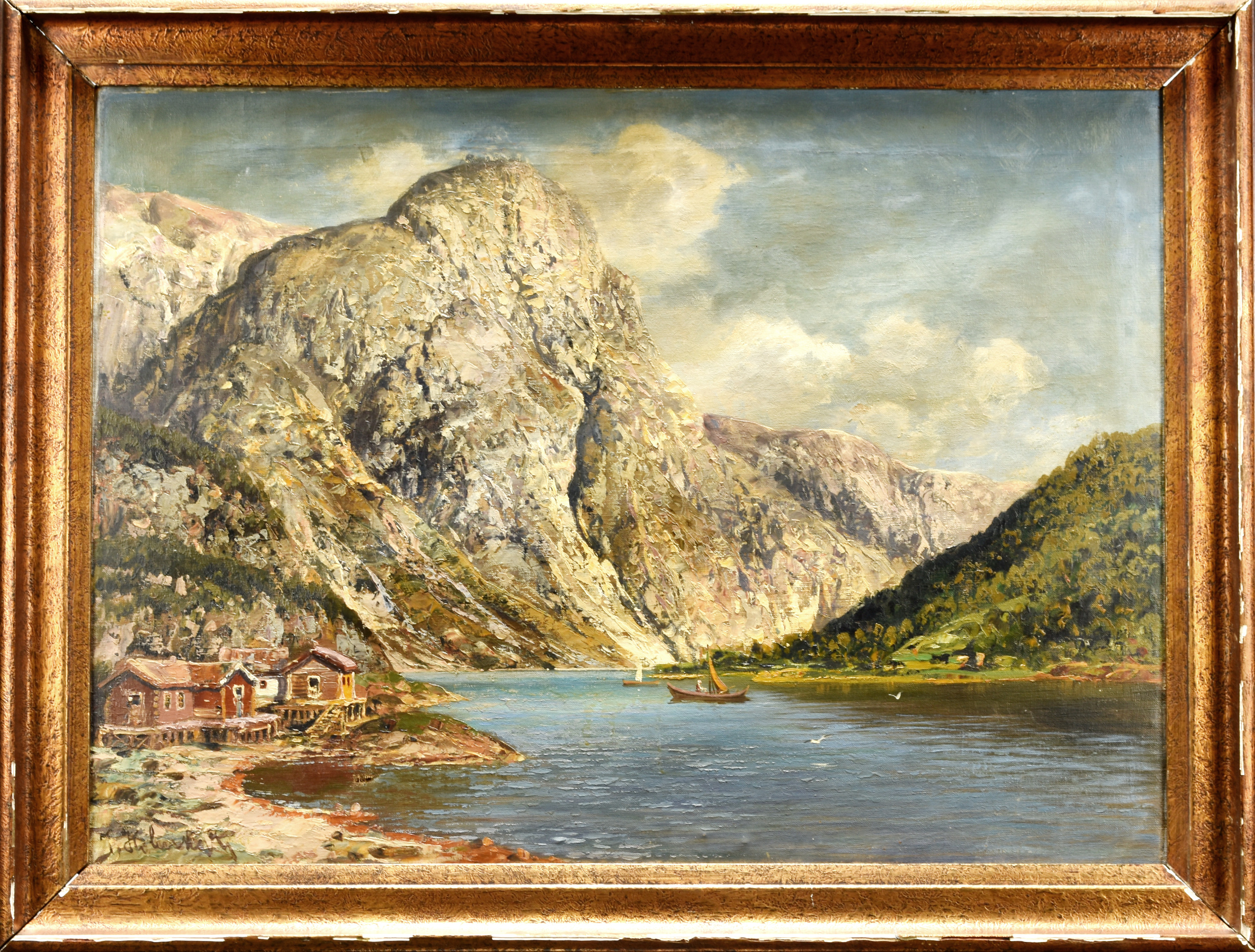 KARL KAUFMANN (1843-1902/05). Olja på duk, Sognefjorden, Bergen, Signerad under psudonym J.Holmstedt, 1800-talets slut.