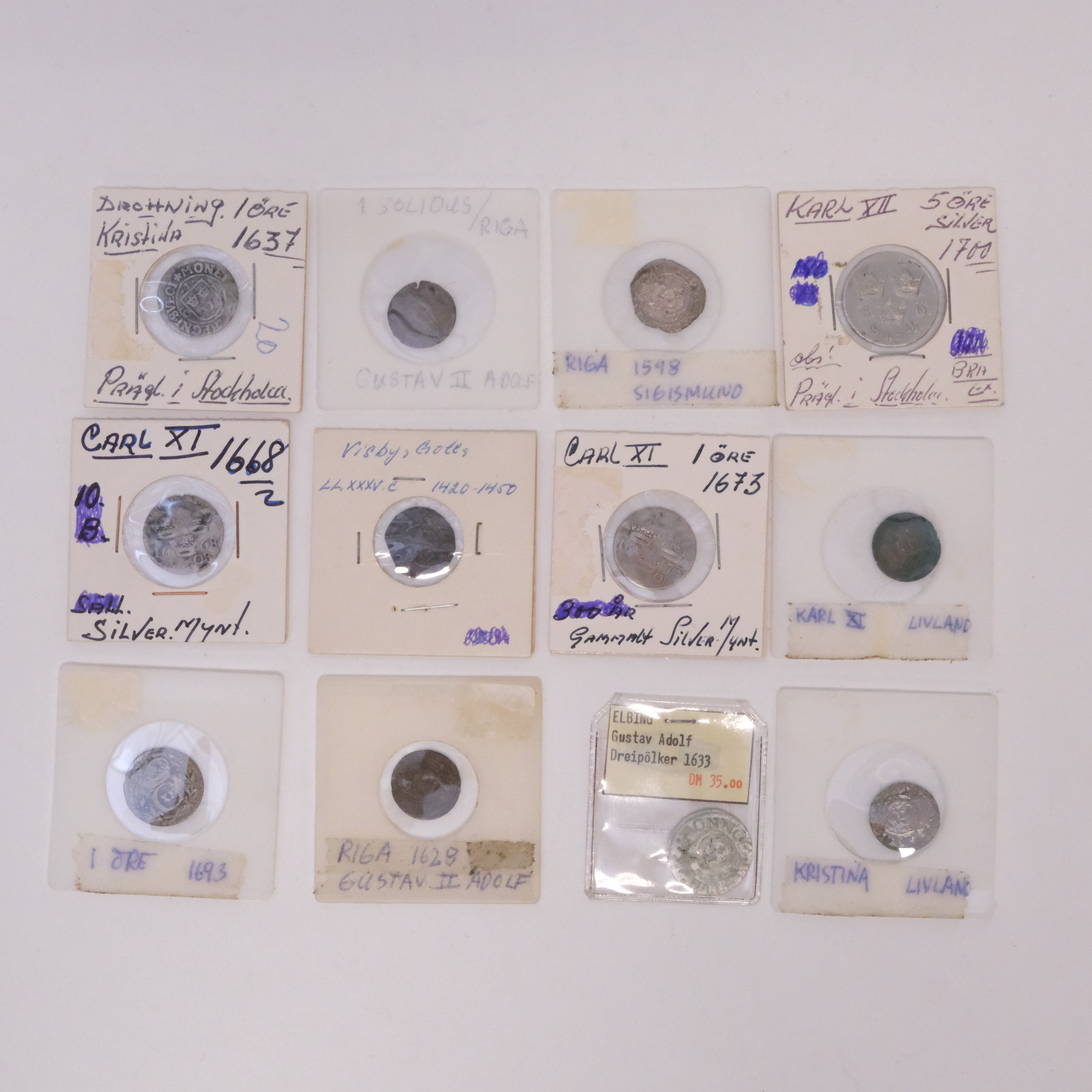 TOLV SVENSKA SILVERMYNT, 1400-TAL, 1500-TAL, 1600-TAL OCH 1700-TAL.