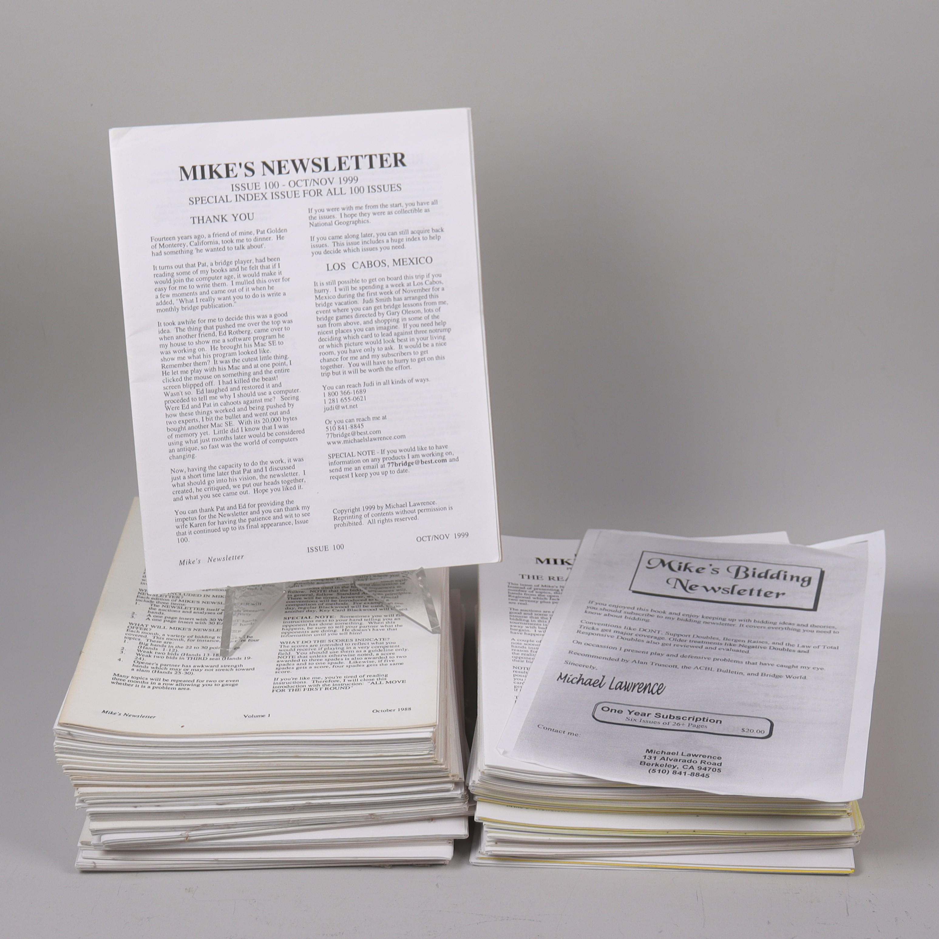 MICHAEL LAWRENCE. "Mike´s Bidding Newsletter", Bridge tidskrifter, 1980/90-tal.