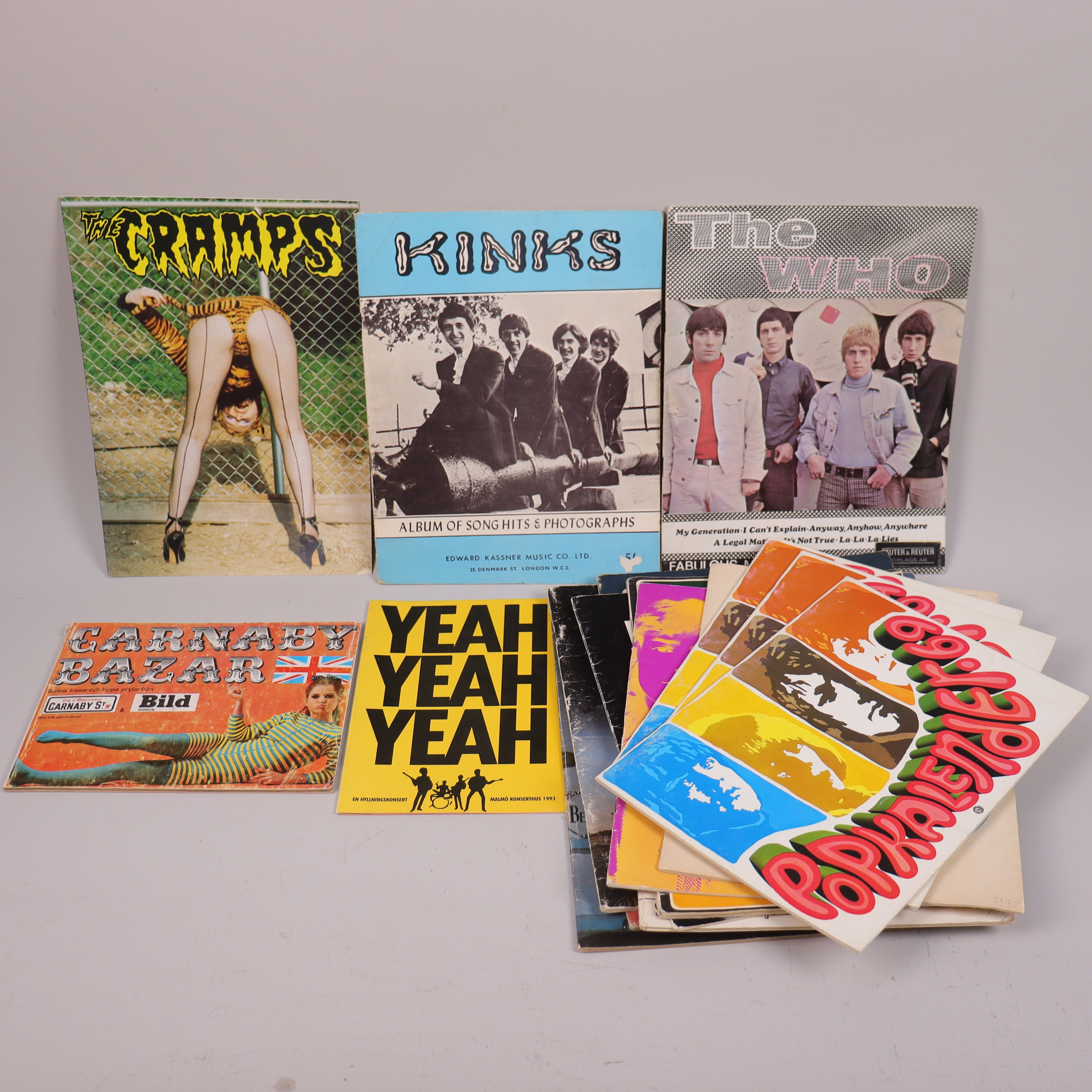 SÅNGHÄFTEN OCH REKLAM, The Cramps, Kinks, The Who, Abba, Carnaby Bazar, The Beatles, Twiggy, Popkalender 69, Donovan, Hootenanny Singers mm.