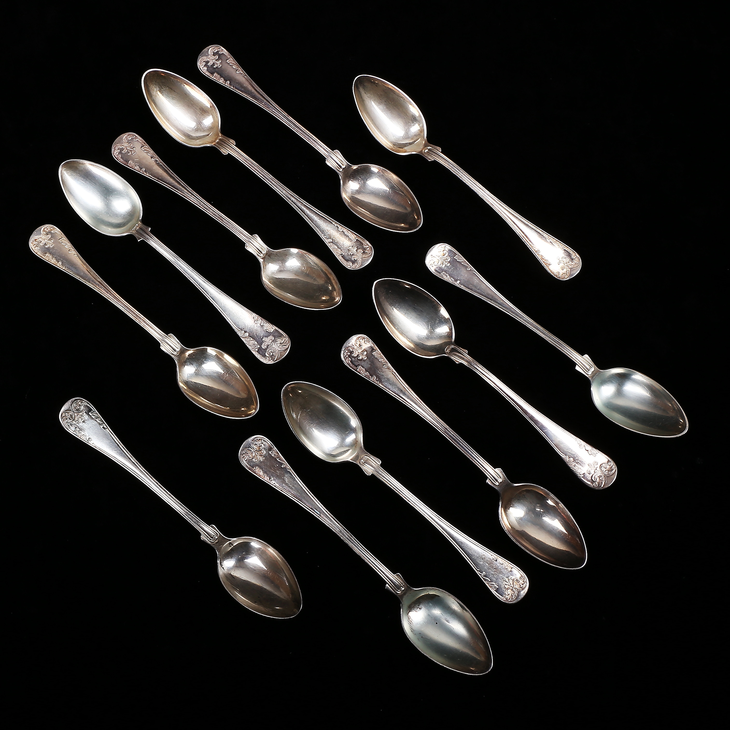 KAFFESKEDAR, 12 st, silver, "Gammal Fransk", GAB, Stockholm, vikt 208 gram.