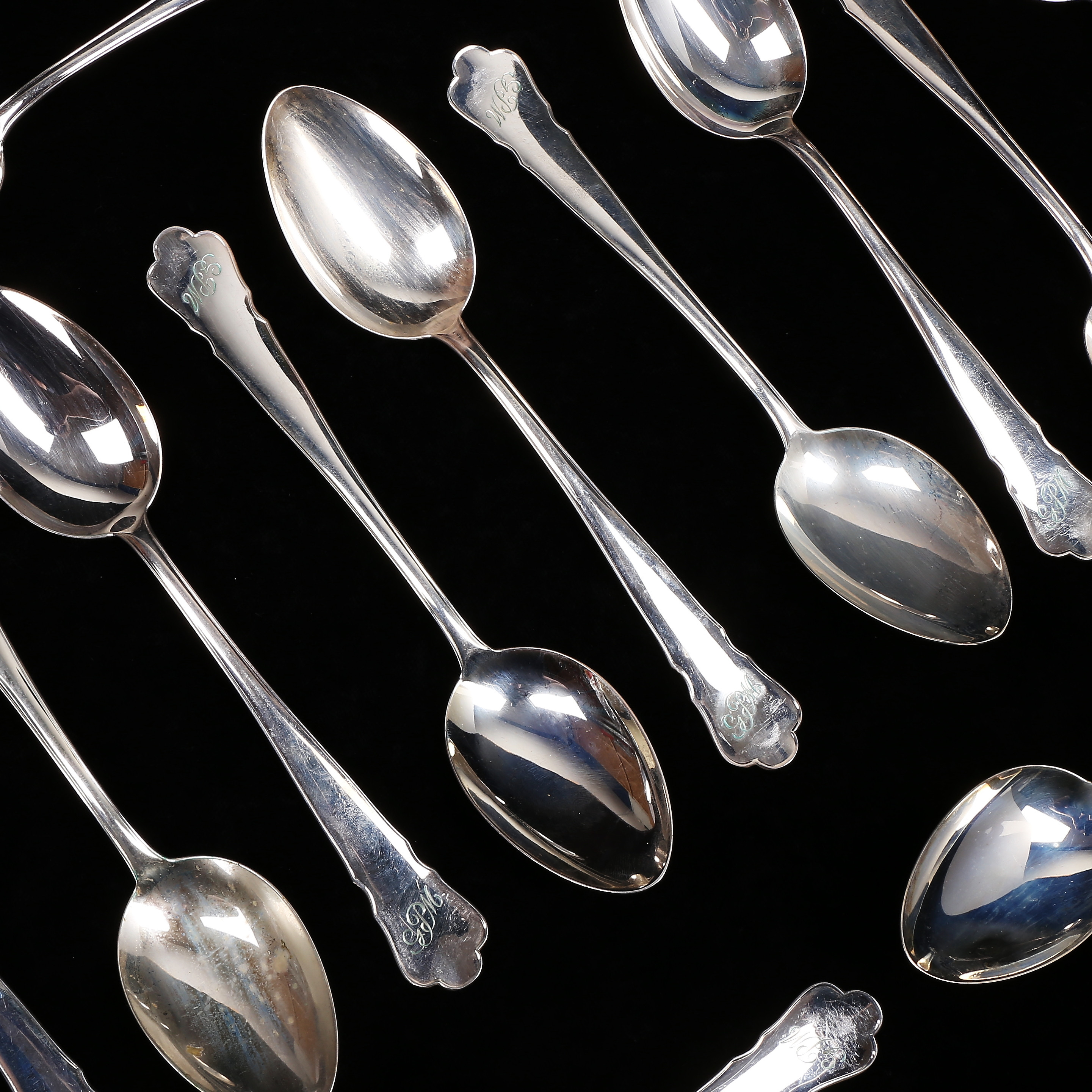 MATSKEDAR, 12 st, silver, "Chippendale", GAB, Stockholm 1949, vikt 683 gram.