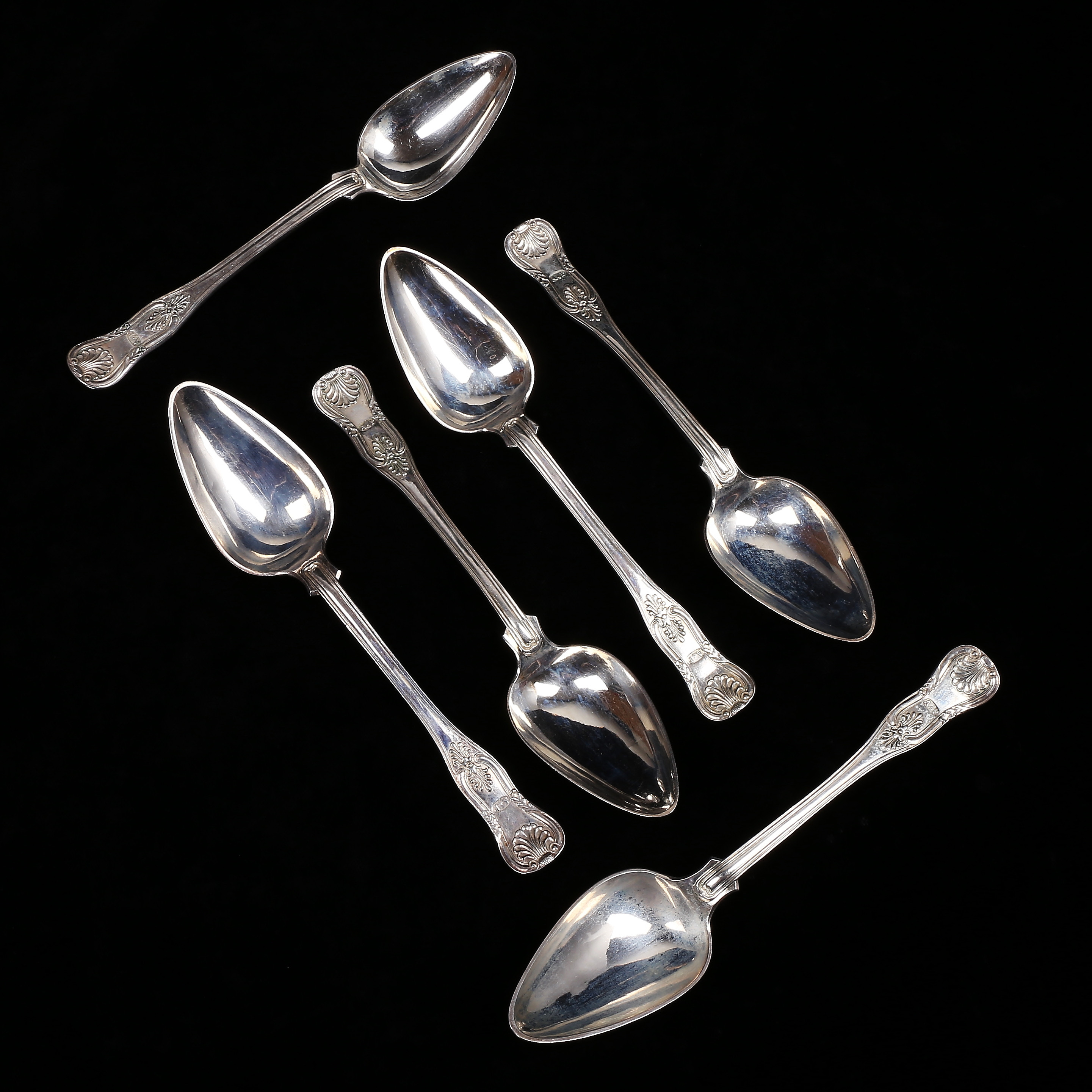 SKEDAR, 6 st, silver, "Engelsk Snäck", Erik Gustaf Wiberg, Hudiksvall 1877, vikt 254 gram.