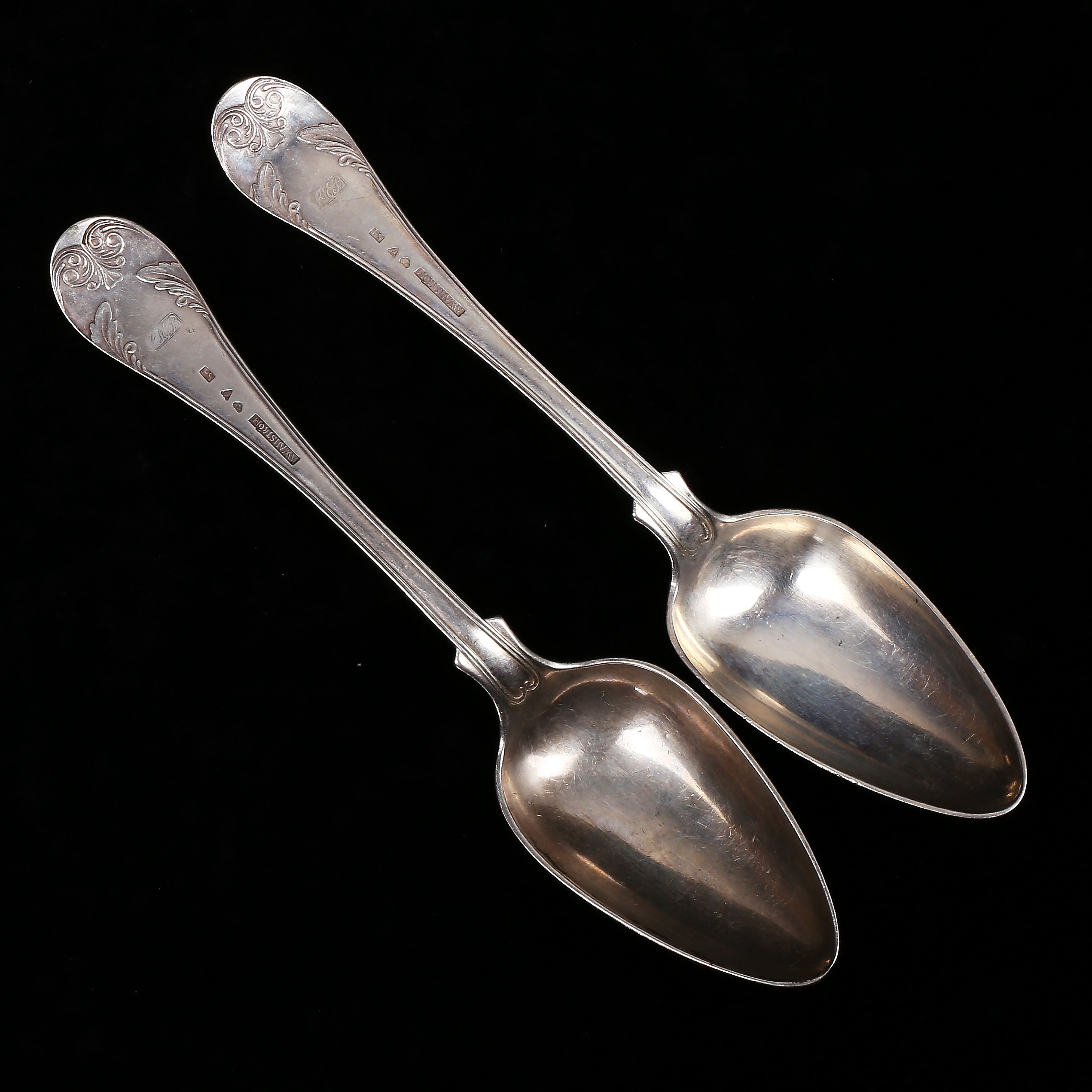 SKEDAR, 2 st, silver, "Gammal Fransk", August Wilhelm Ahnström, Växjö 1848, vikt 135 gram.