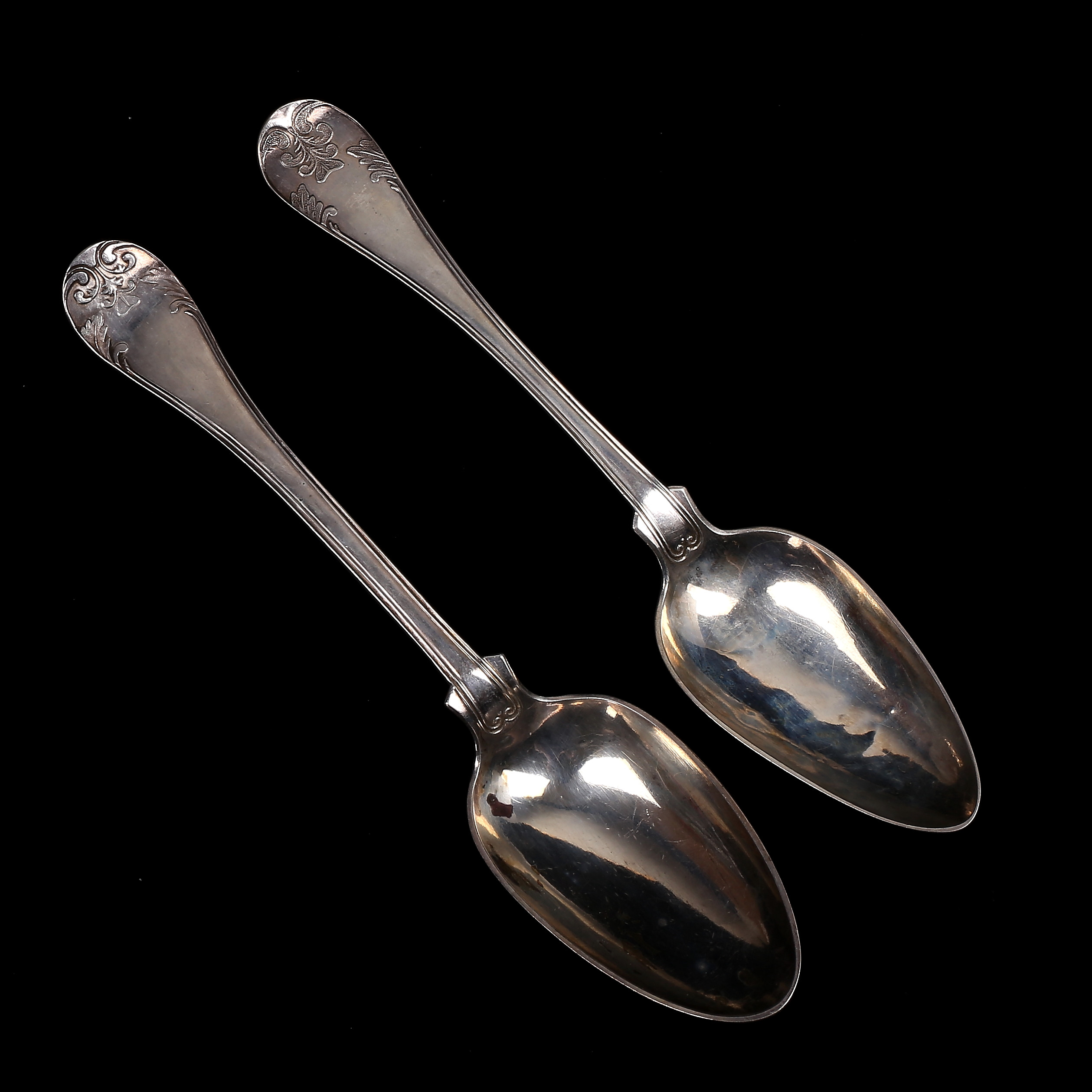 SKEDAR, 2 st, silver, "Gammal Fransk", Carl Adolf Serander, Sundsvall 1872 och 1886, vikt 108 gram.