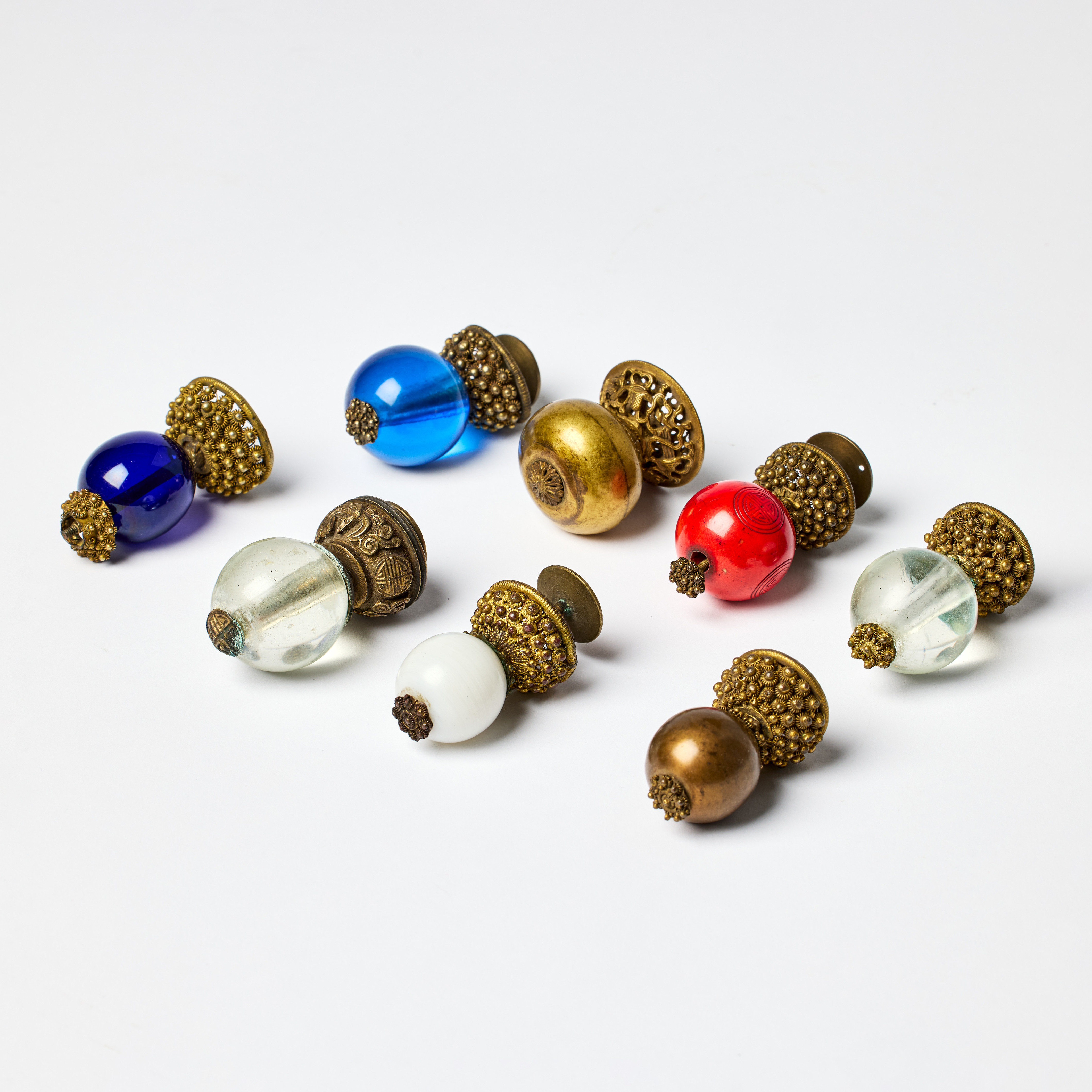 Eight Chinese Mandarin Court Hat Finials.