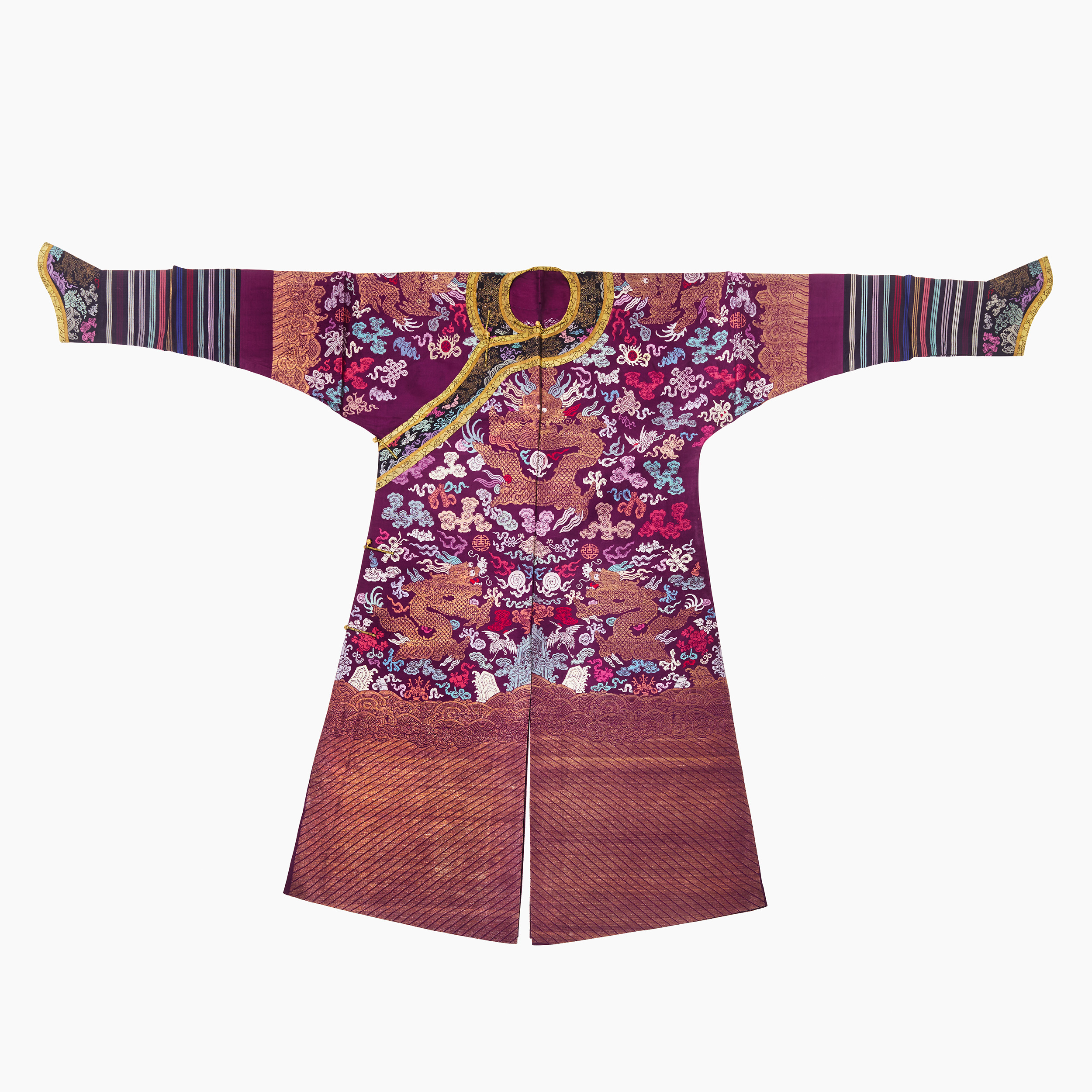 A Chinese Purple-Ground Silk Brocade Dragon Robe, Jifu.