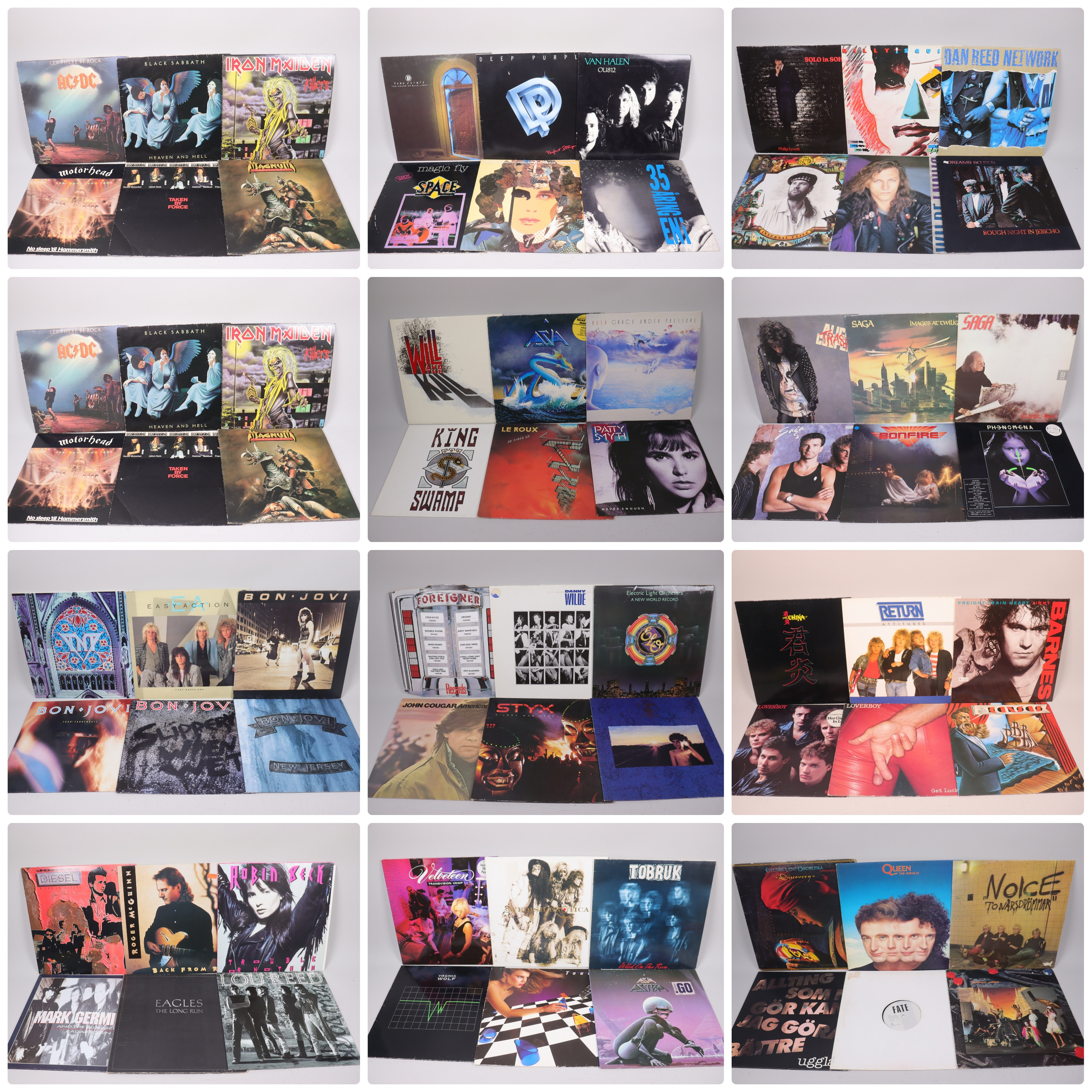 VINYL -/LP-SKIVOR, 86 st, AC/DC, Black Sabbath, Scorpions, Van Halen, MSG, Iron Maiden, Motörhead, Magnum, Rainbow, Eddie Meduza, Saga, Bonfire, Phenomena mm.