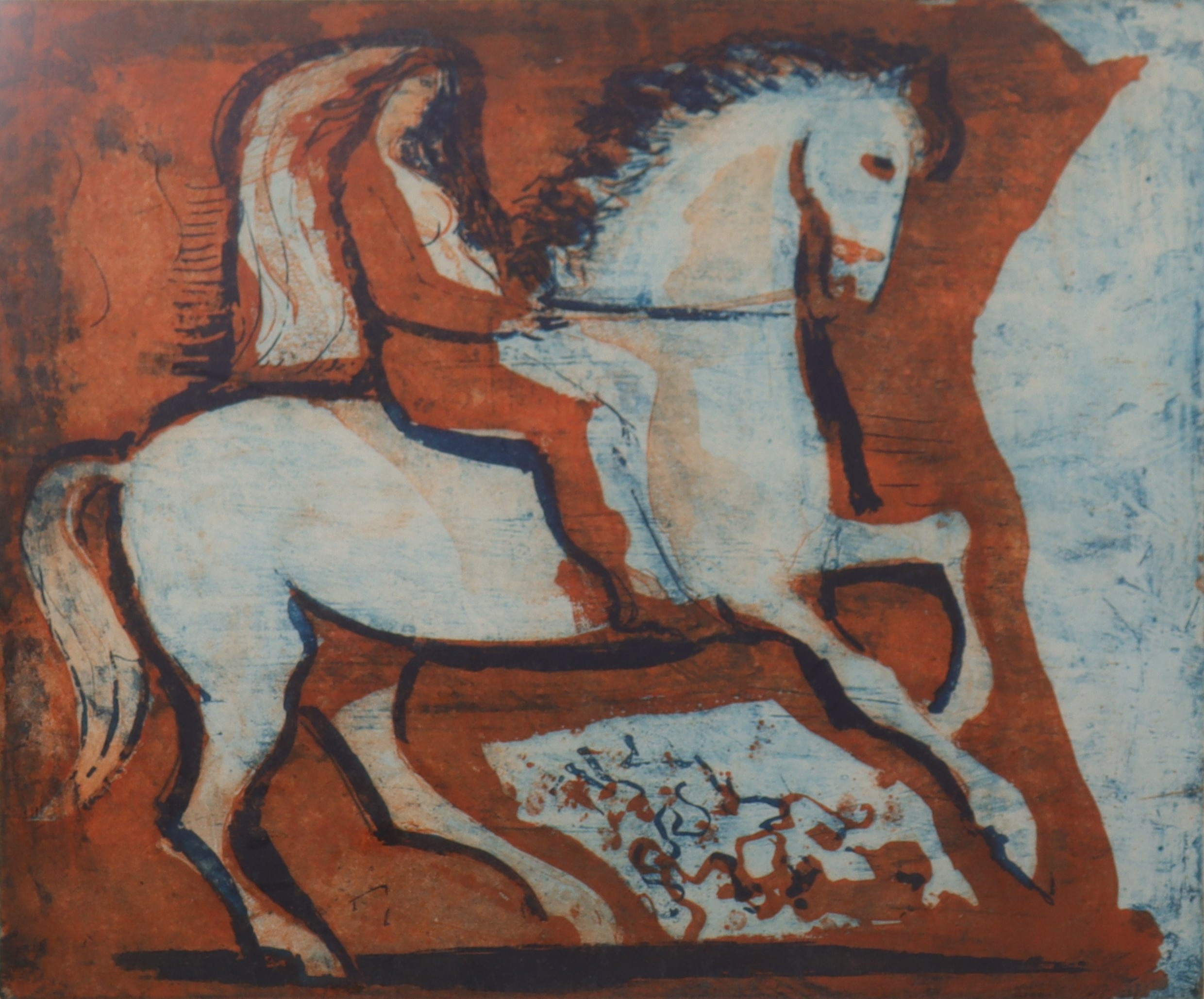 LENNART ROSENSOHN. färgetsning, kvinna på häst.