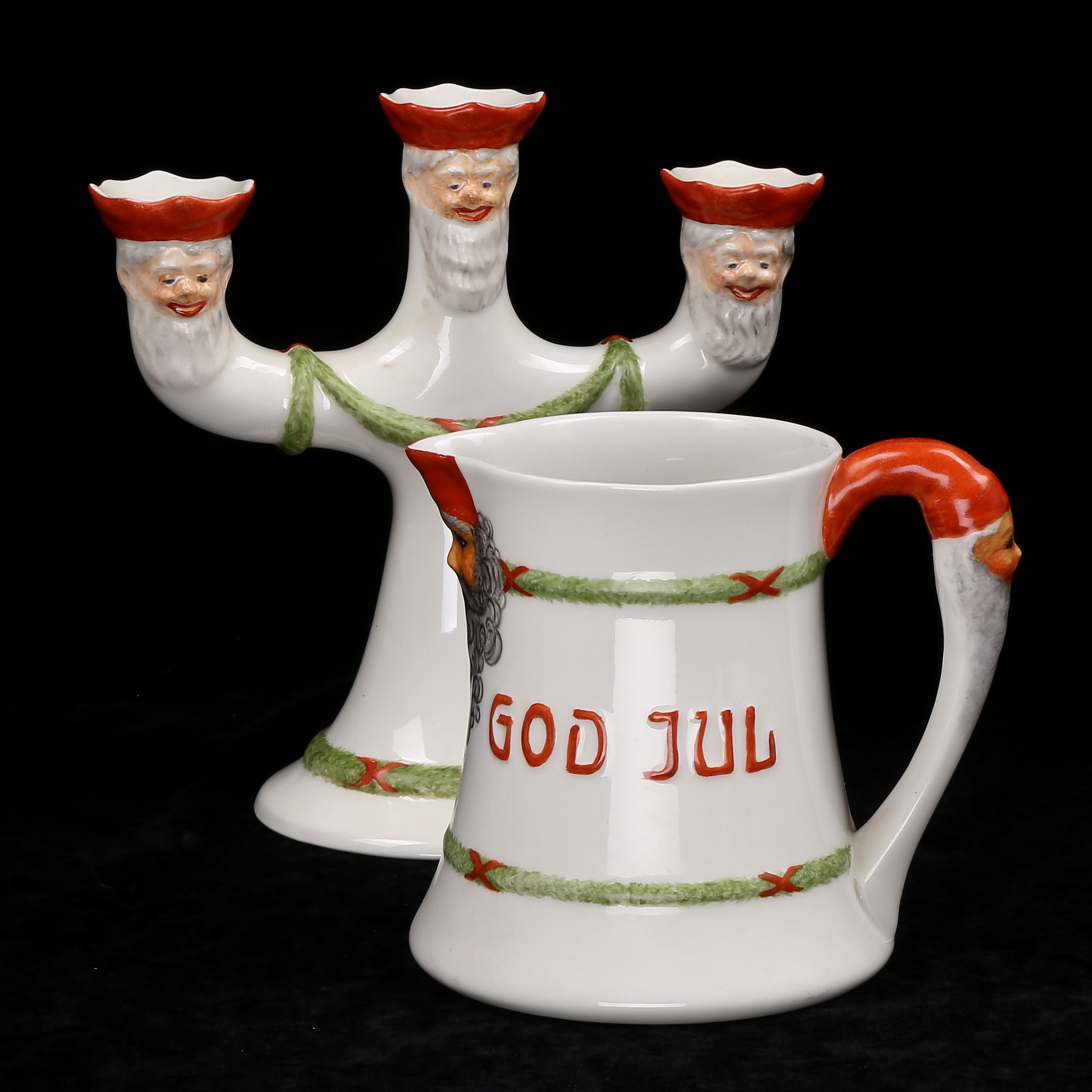 KANNA och LJUSSTAKE, porslin, "God Jul", Gustavsberg.