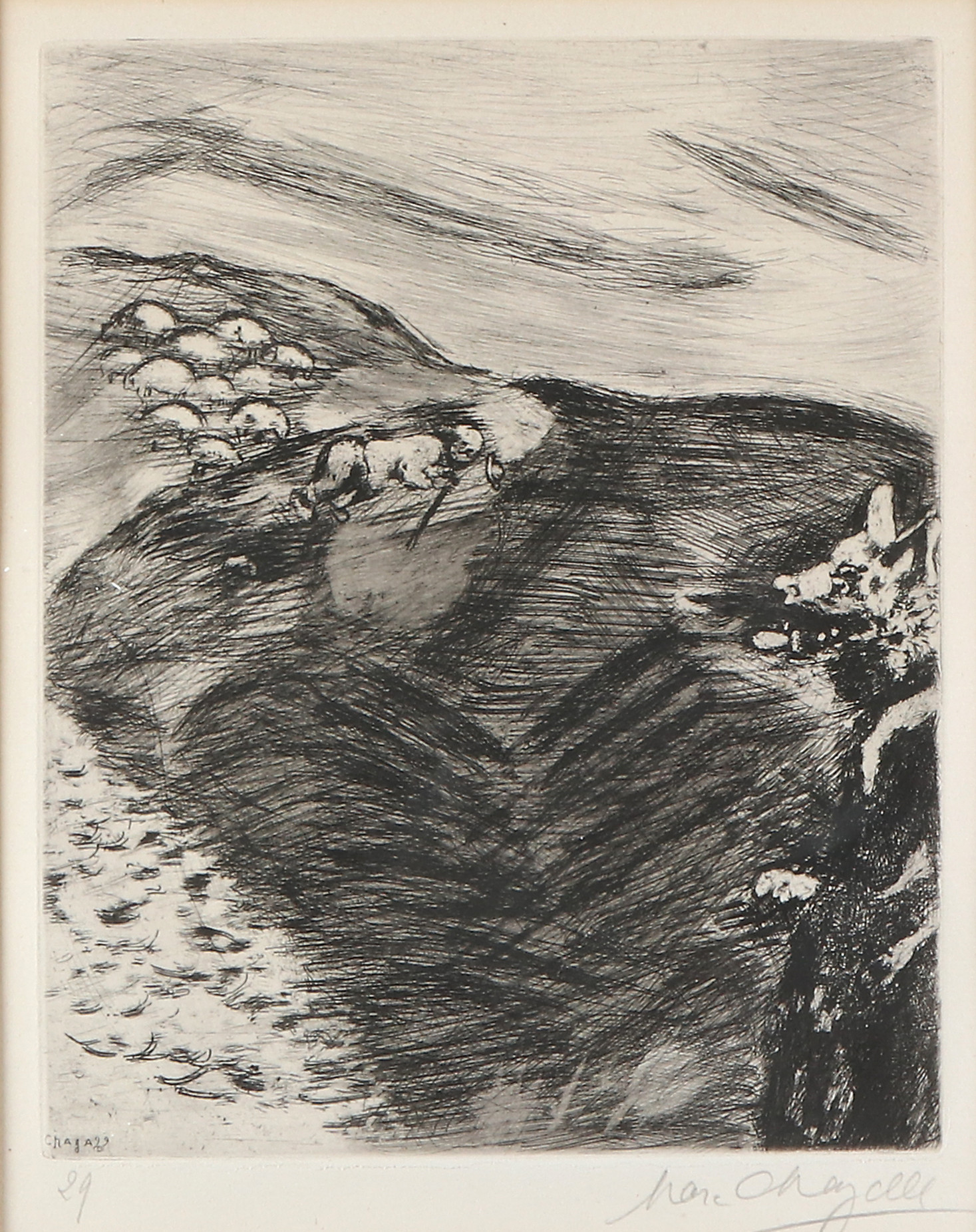 MARC CHAGALL. Etsning. Ur "Jean de la Fontaine, Les Fables" (1952). Signerad i blyerts. Ref. Cramer 22.