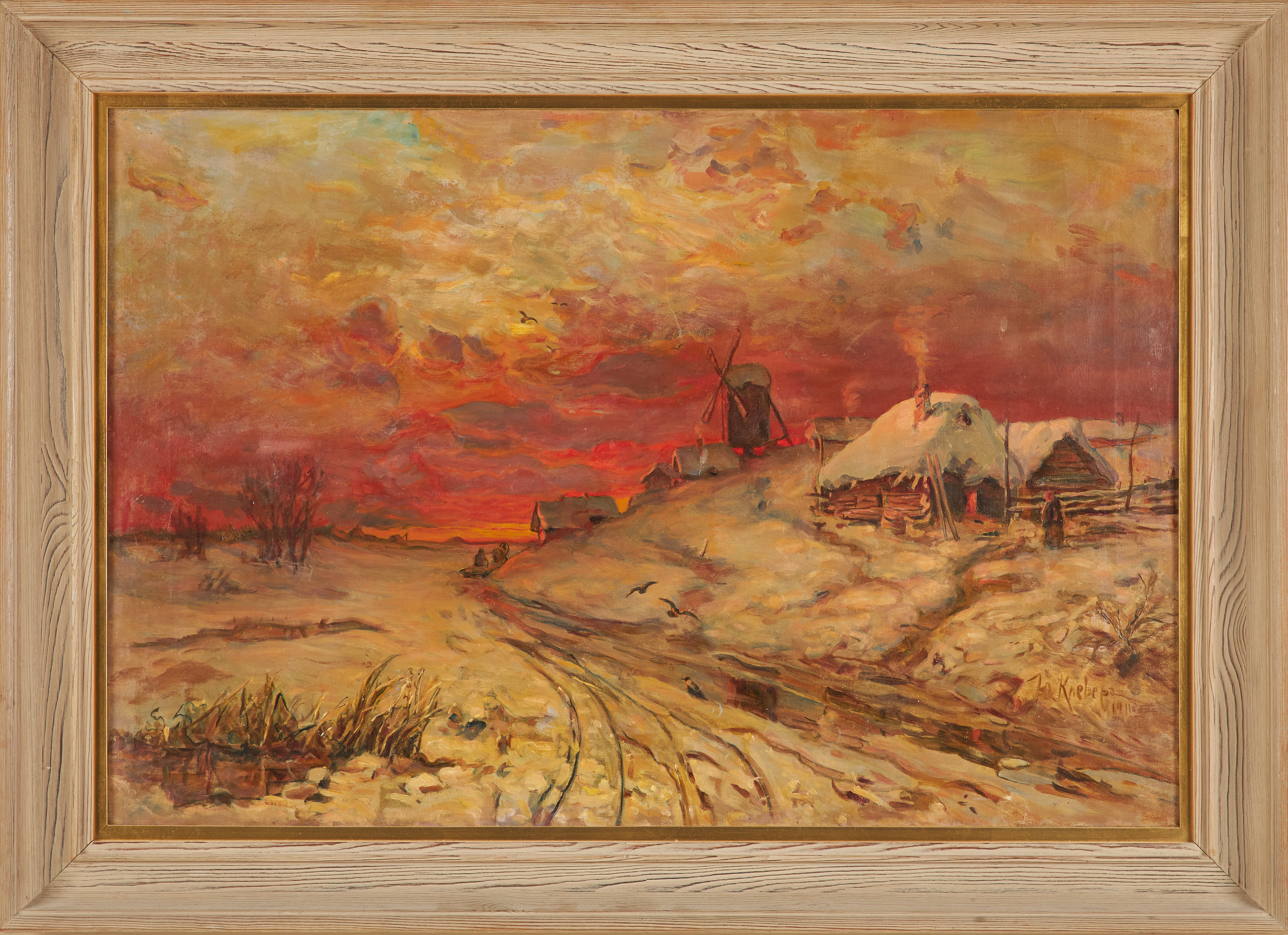 HONIG KREBEPZ. Vinterlandskap i skymning, olja på duk, signerad och daterad 1911.