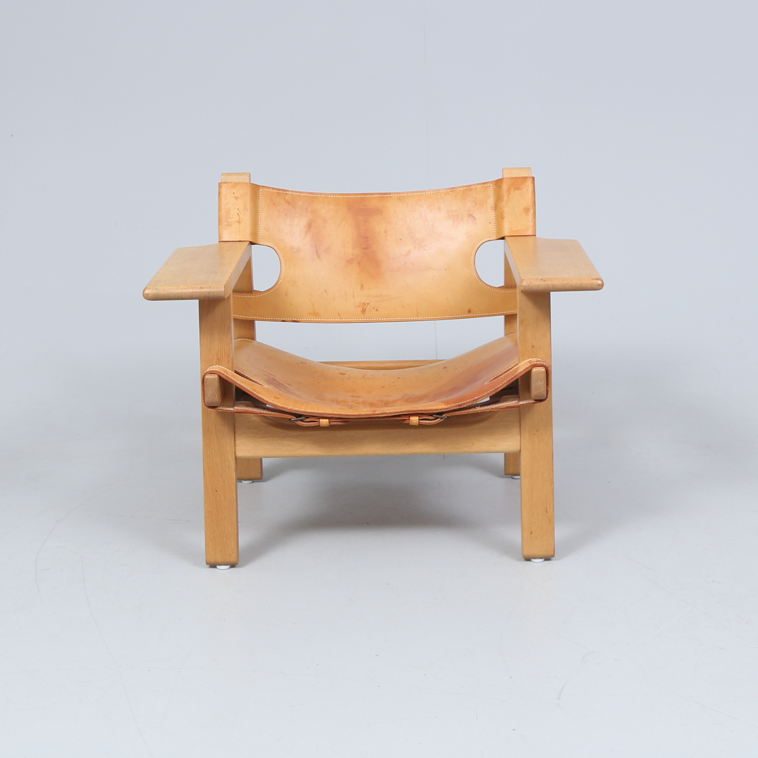 BØRGE MOGENSEN. "Spanska Stolen", fåtölj, Fredericia Stolefabrik, Danmark, formgiven 1958, ek och naturfärgat läder.