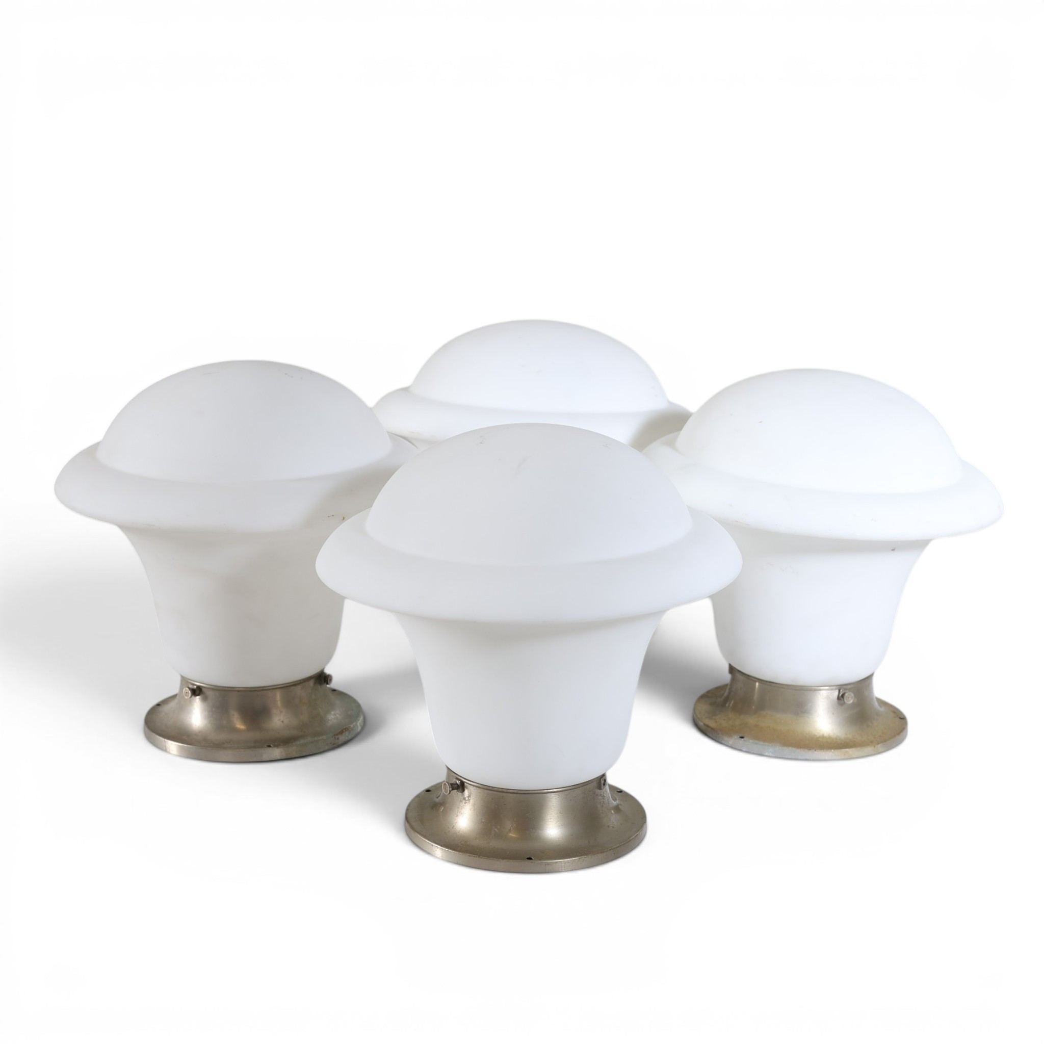 TAKLAMPOR, 4 st, opalglas & förnicklad mässing, modell 6374, Arvid Böhlmarks Lampfabrik, Swedish Grace, 1920-tal.