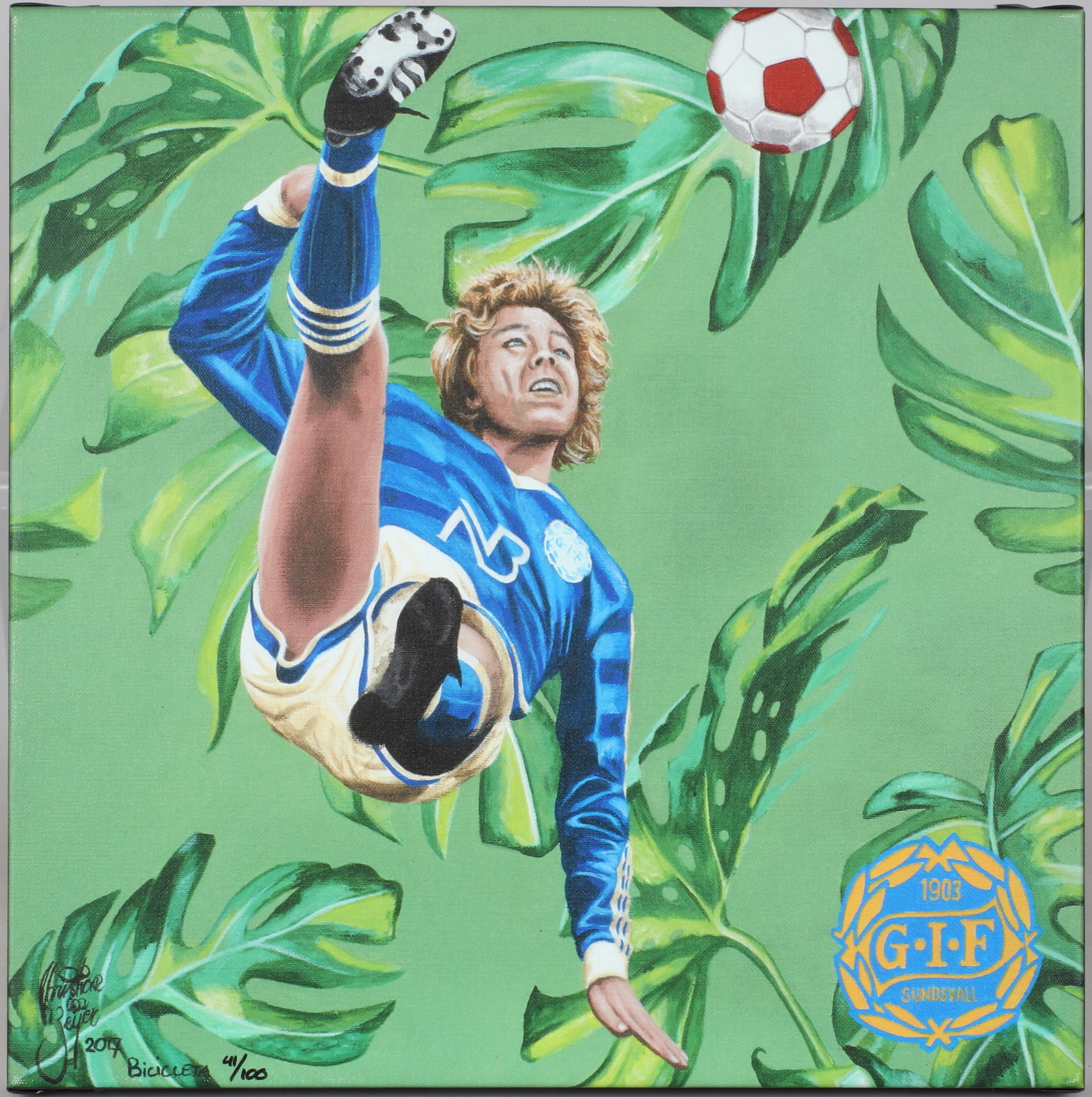 CHRISTIAN BEIJER. "Bicicleta", Tomas Brolin, seriegrafi på duk, signerad och numrerad 41/100.