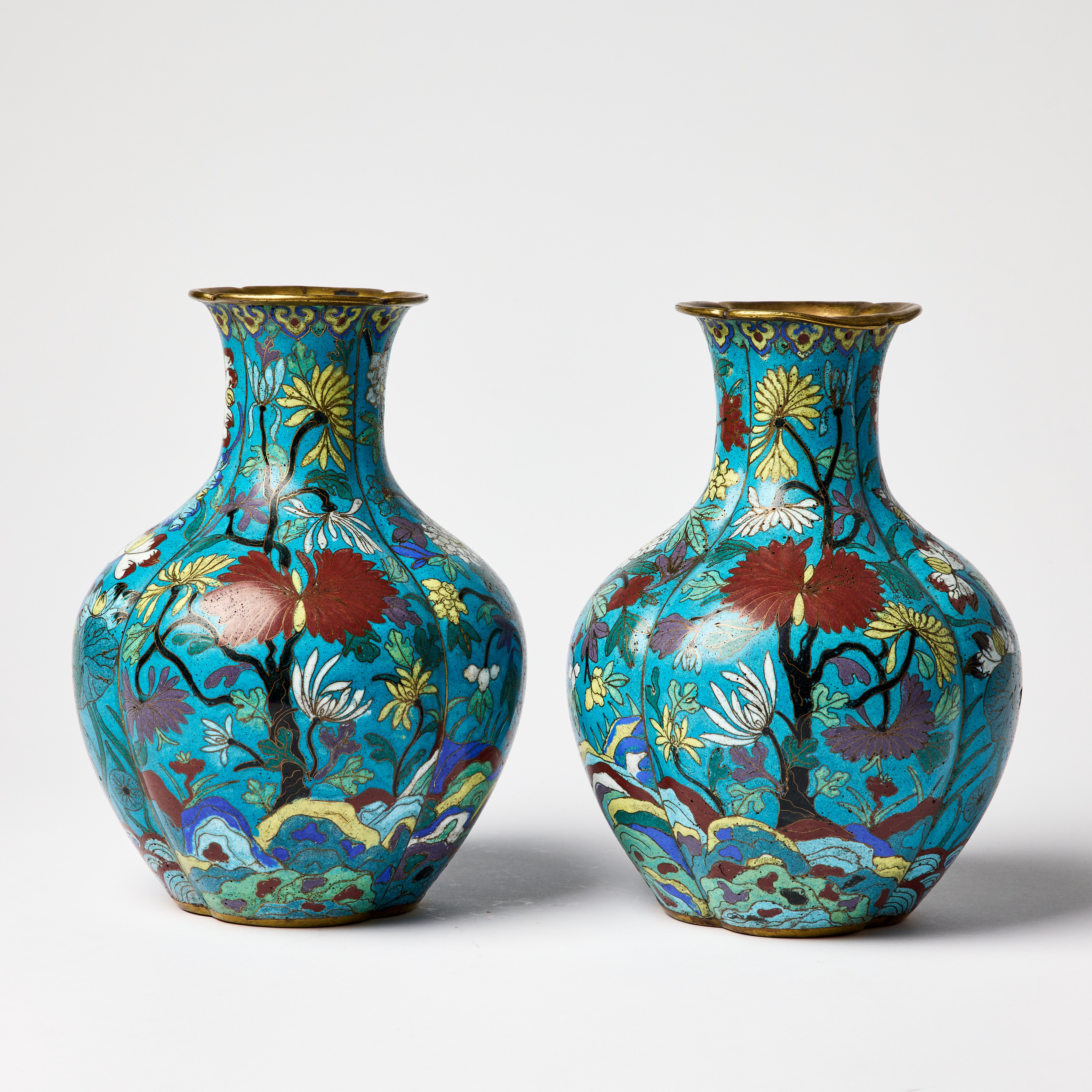 A Pair of Chinese Cloisonné Vases.