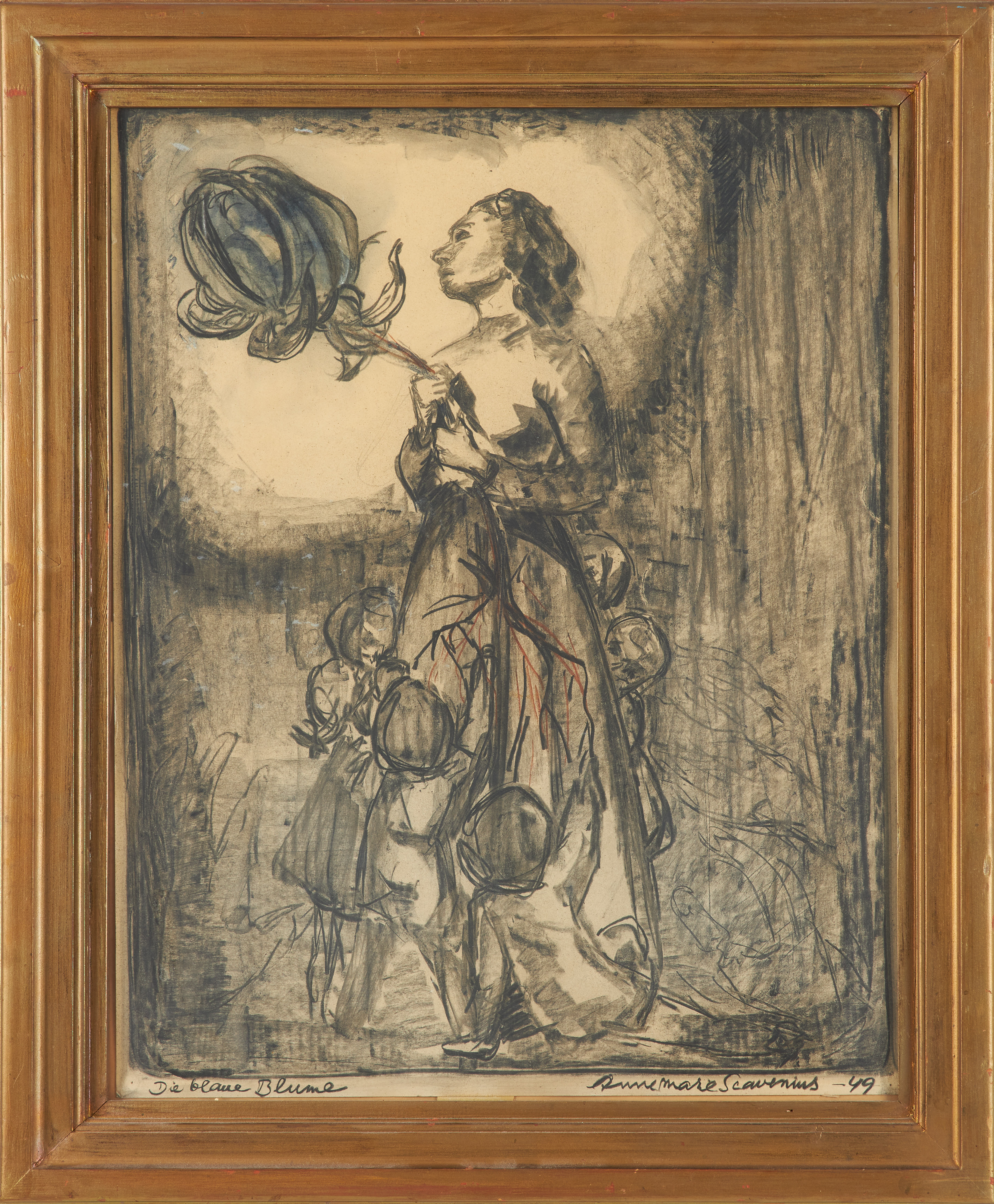 ANNEMARIE SCAVENIUS, (1912-?). "Die Blaue blume", kolteckning, signerad och daterad -49.