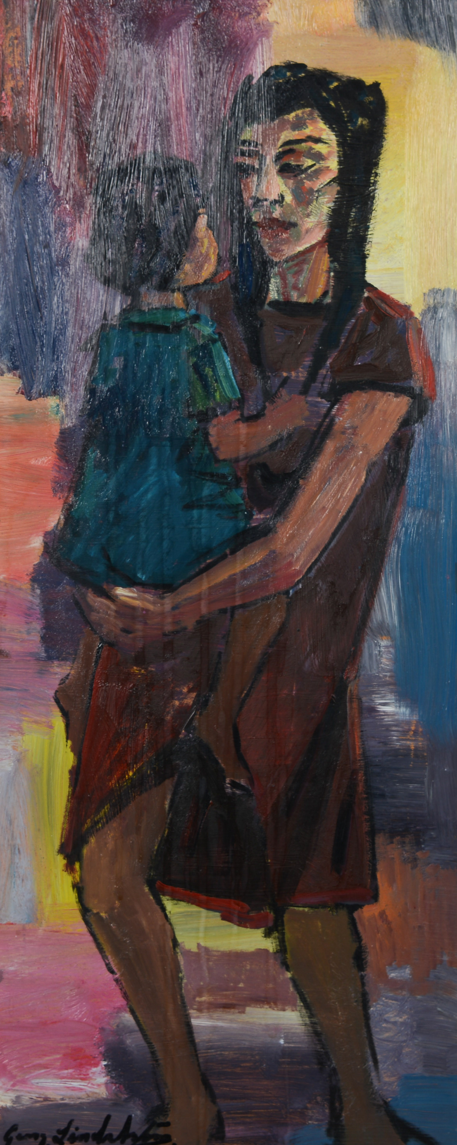 GEORG LINDSTRÖM. Niñas, olja på pannå, signerad.