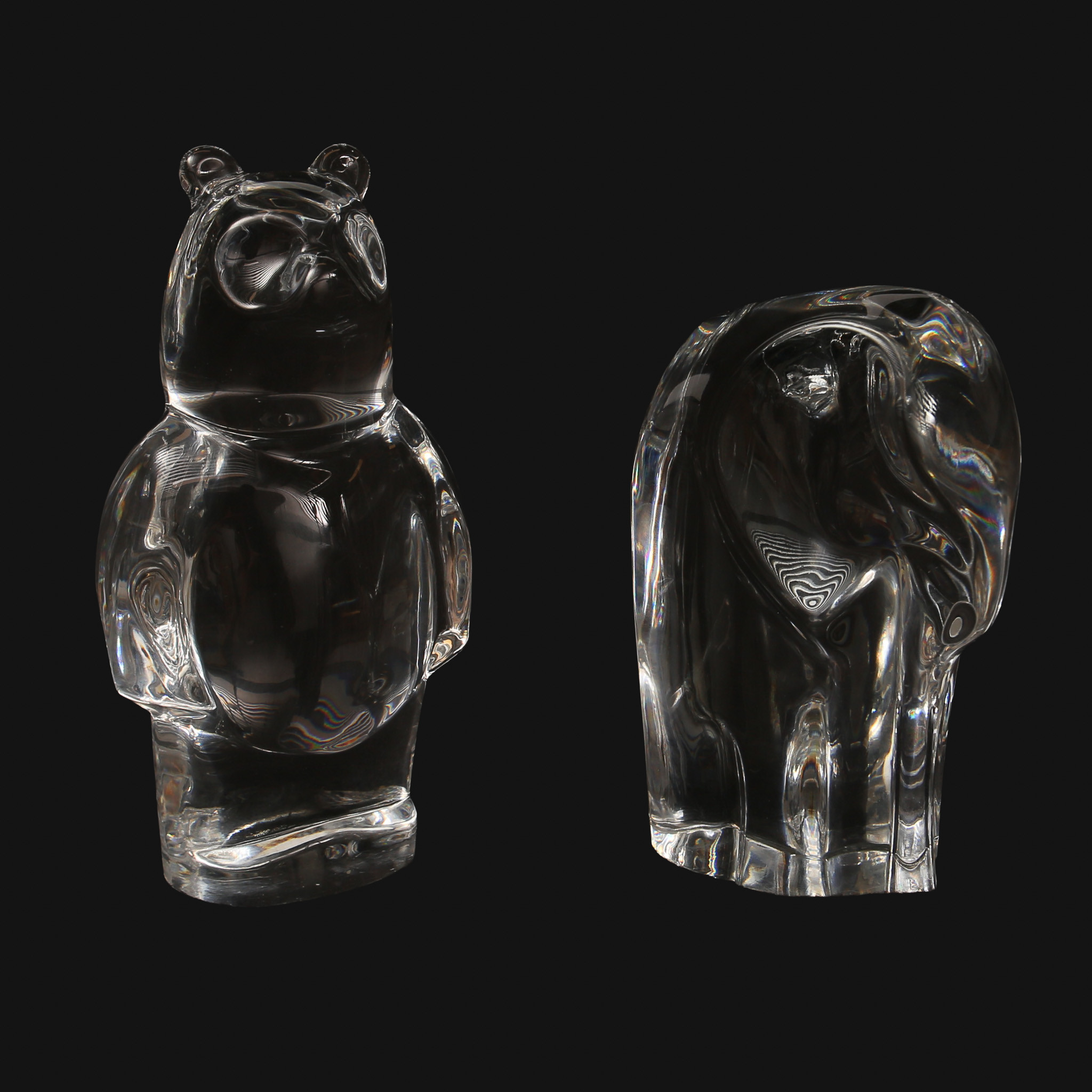 OLLE ALBERIUS. Glasskulpturer, björn samt elefant, signerade, Orrefors.