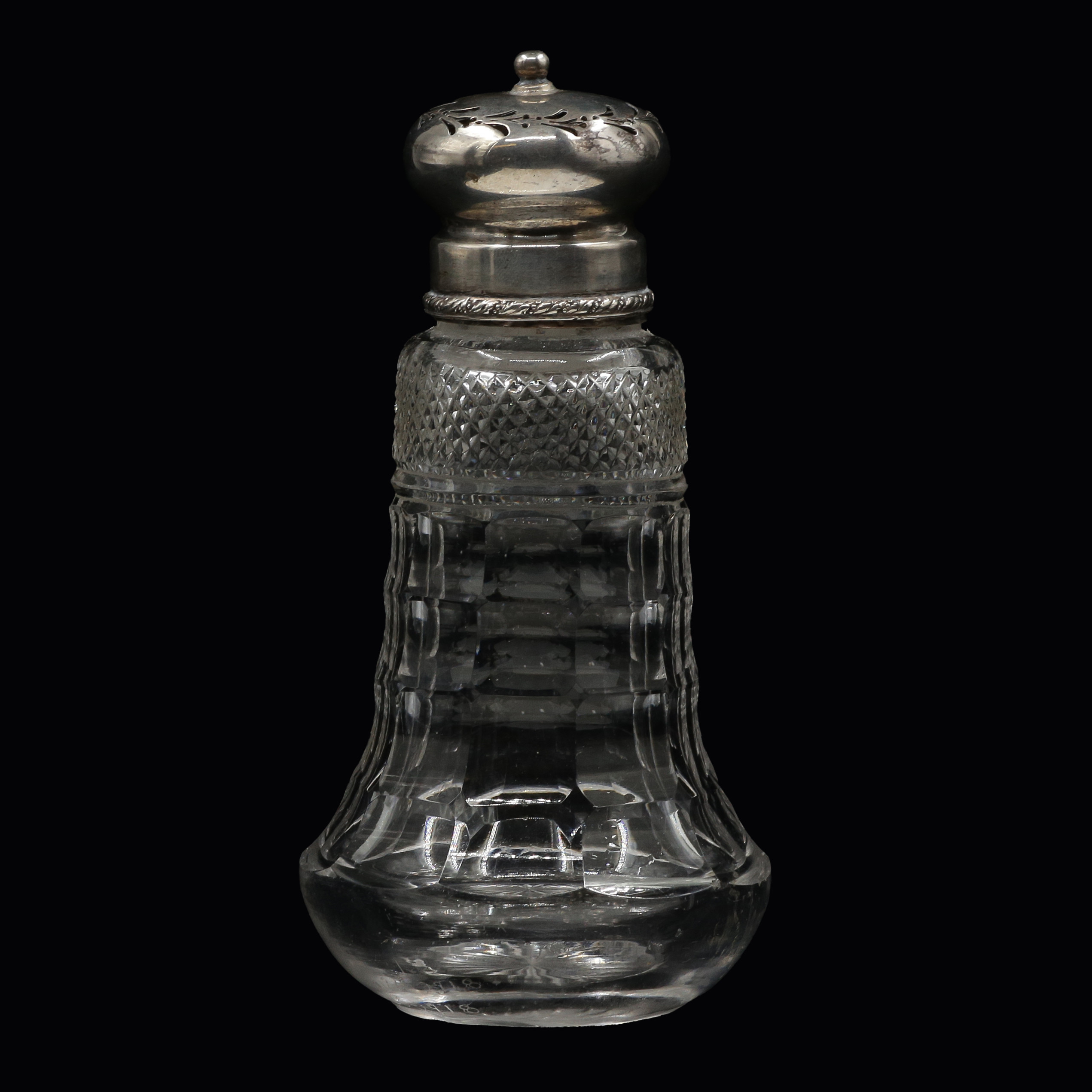 STRÖARE "SOCKERRUSKA" SILVER, GLAS, ENGLAND, 1900-TALETS FÖRSTA HÄLFT.