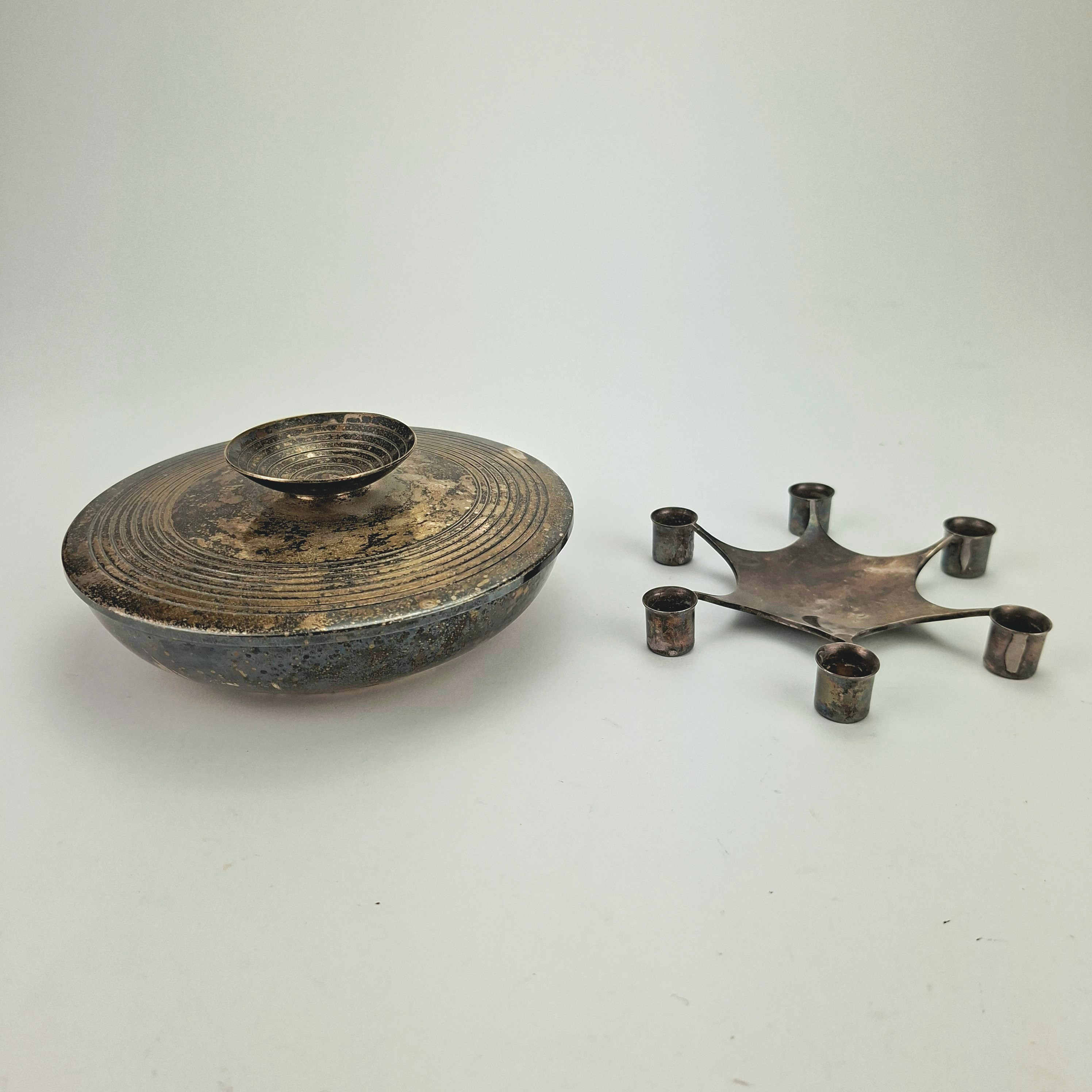 LOCKSKÅL, nysilver, FAK, Fabriksaktiebolaget Kronsilver, LJUSSTAKE, nysilver, design Theresia, Mema.