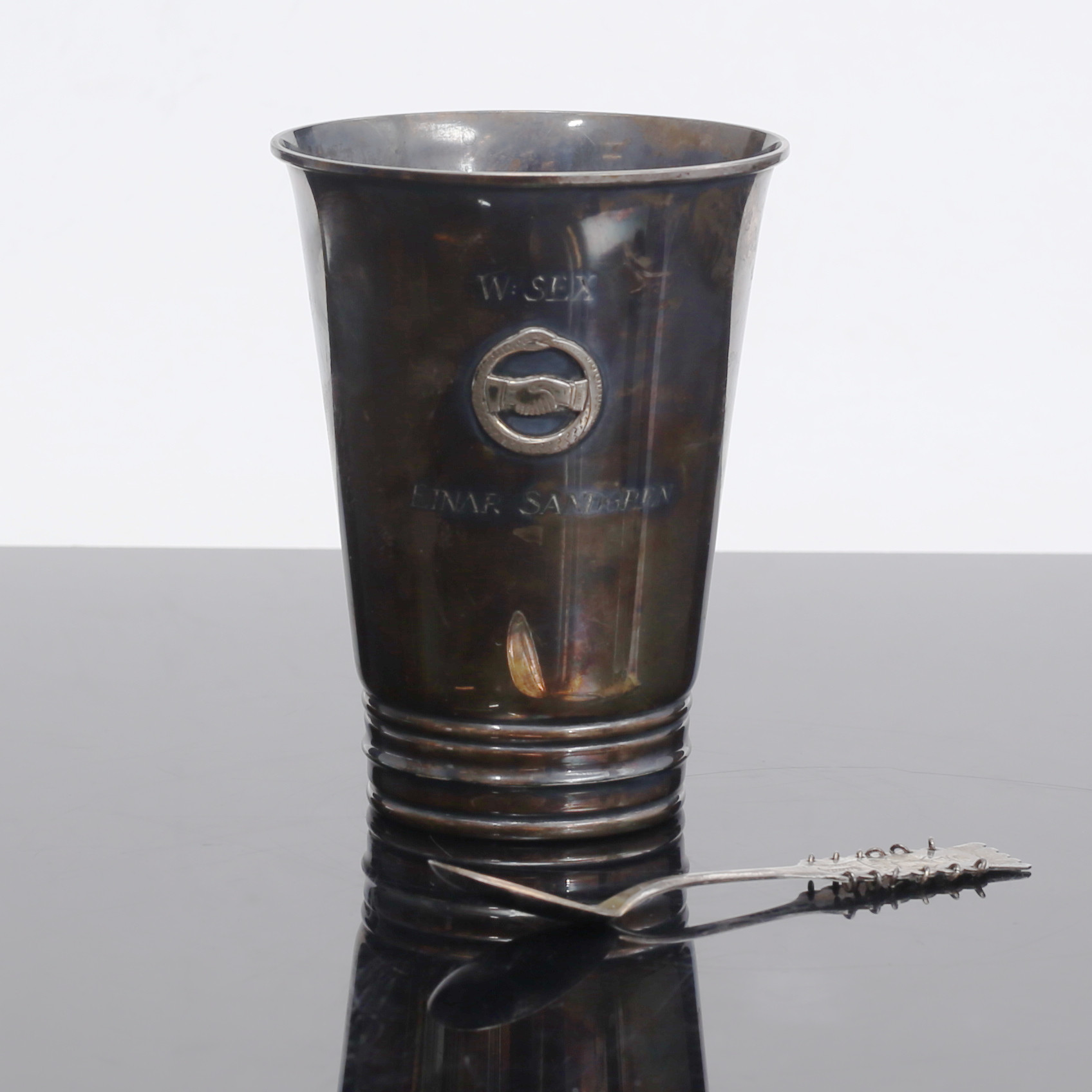 SILVER, pokal samt sked, 120 gram, 1950-tal.