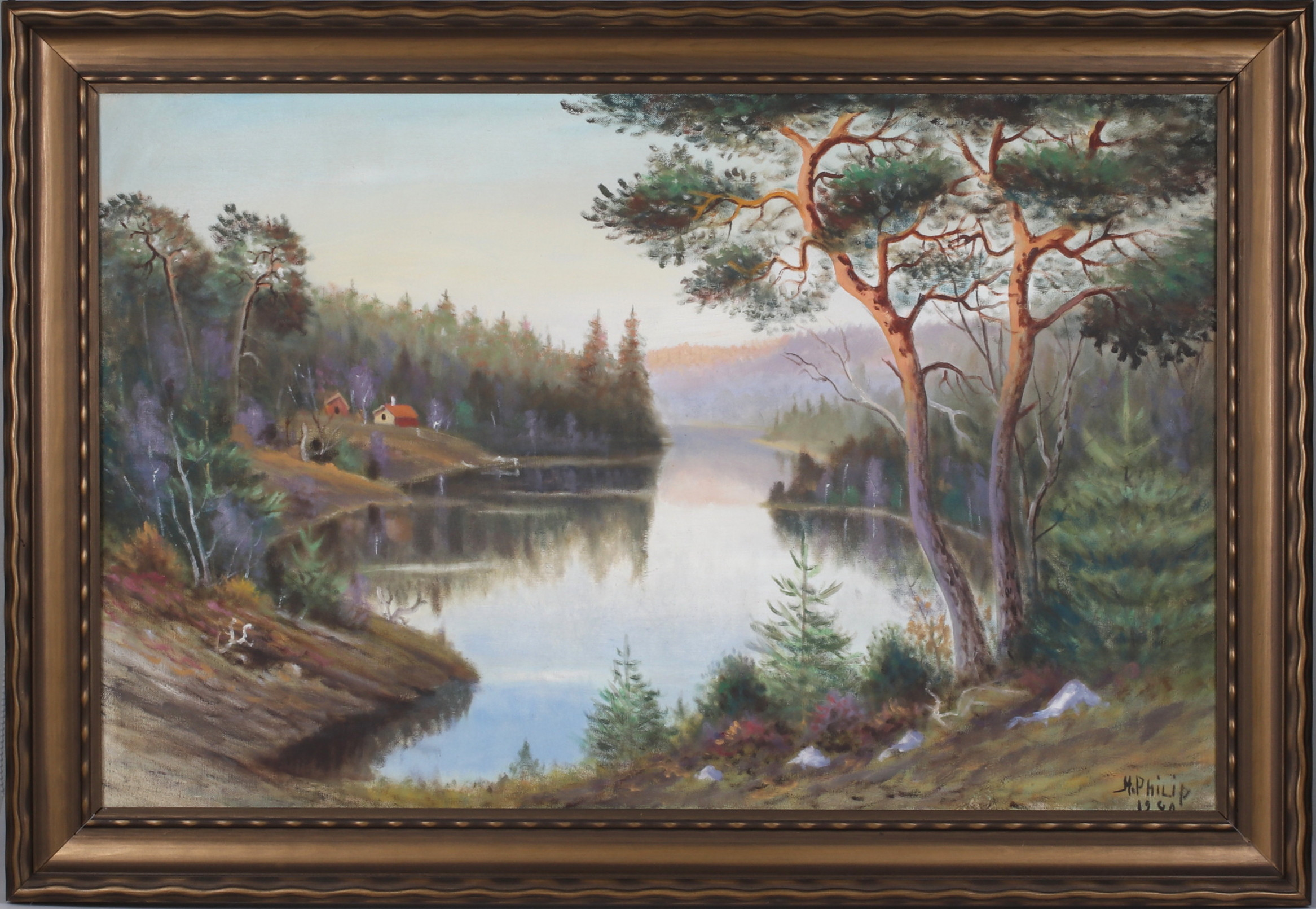 OIDENTIFIERAD KONSTNÄR. Landskap, olja på duk, signerad H. Philips, daterad 1948.