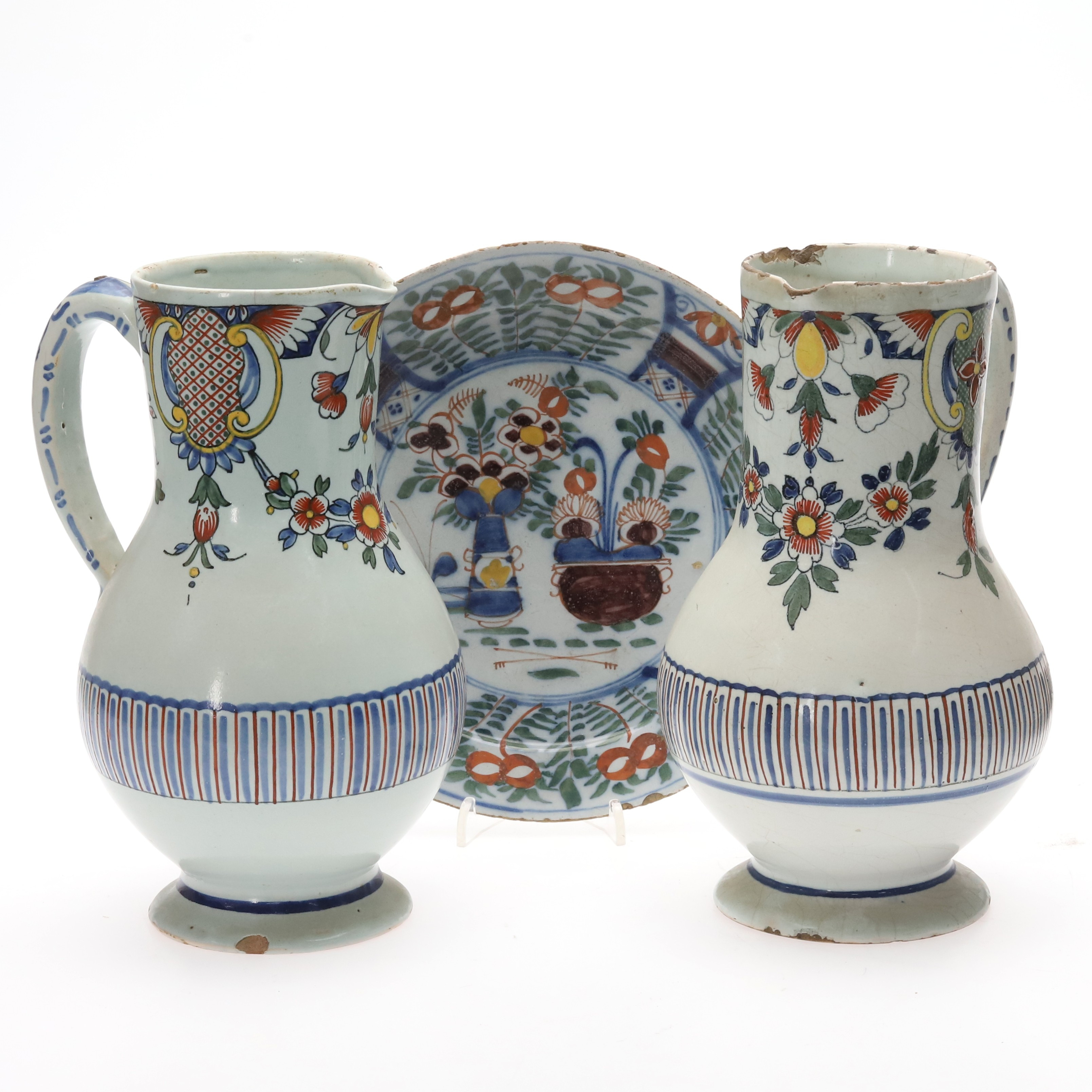 KANNOR 2 st och FAT. Fajans, troligen Holland, 17/1800-tal.
