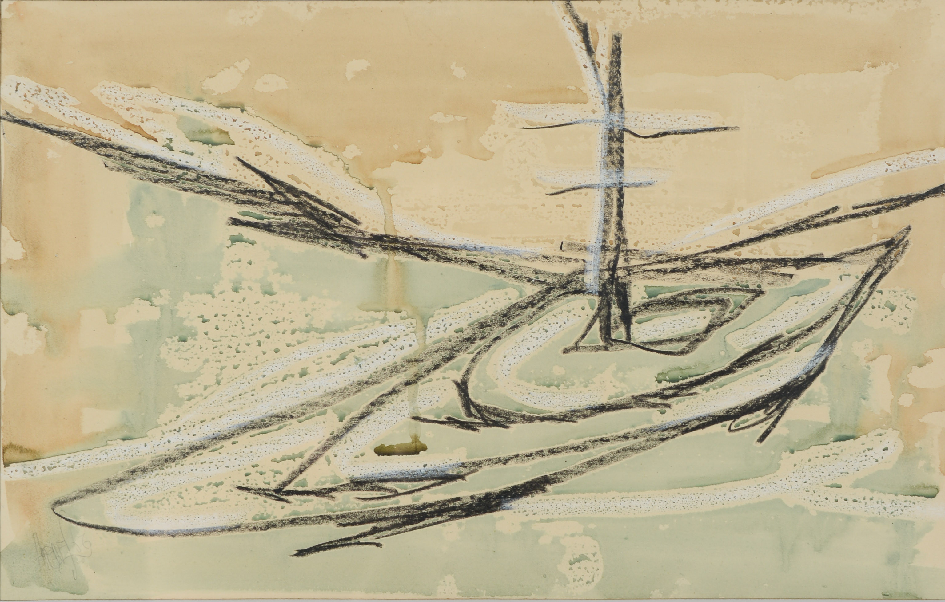 OIDENTIFIERAD KONSTNÄR. Båtmotiv, blandteknik, signerad.