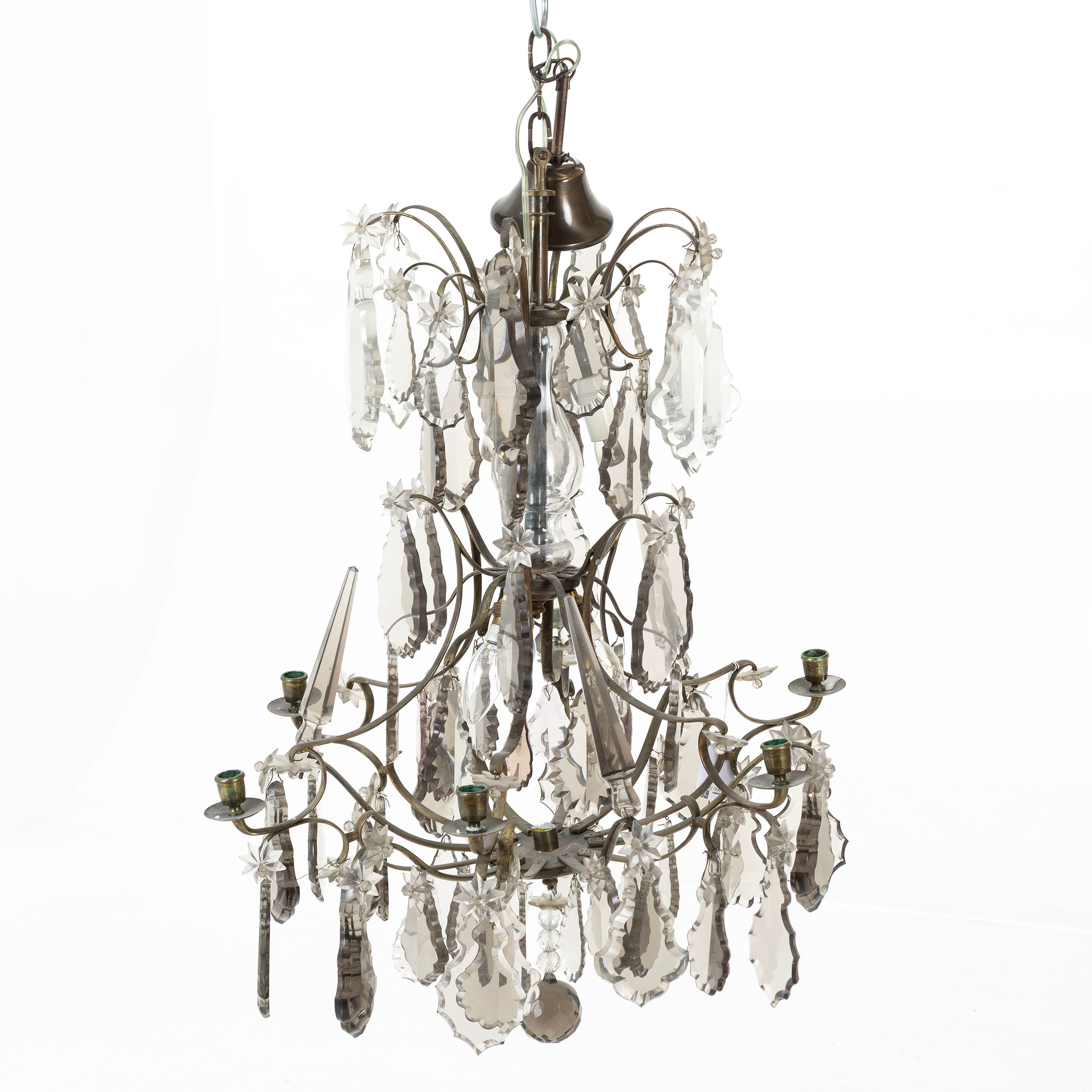 LJUSKRONA, 6-armad behängd med prismor, Barockstil, 1900-talets första hälft.