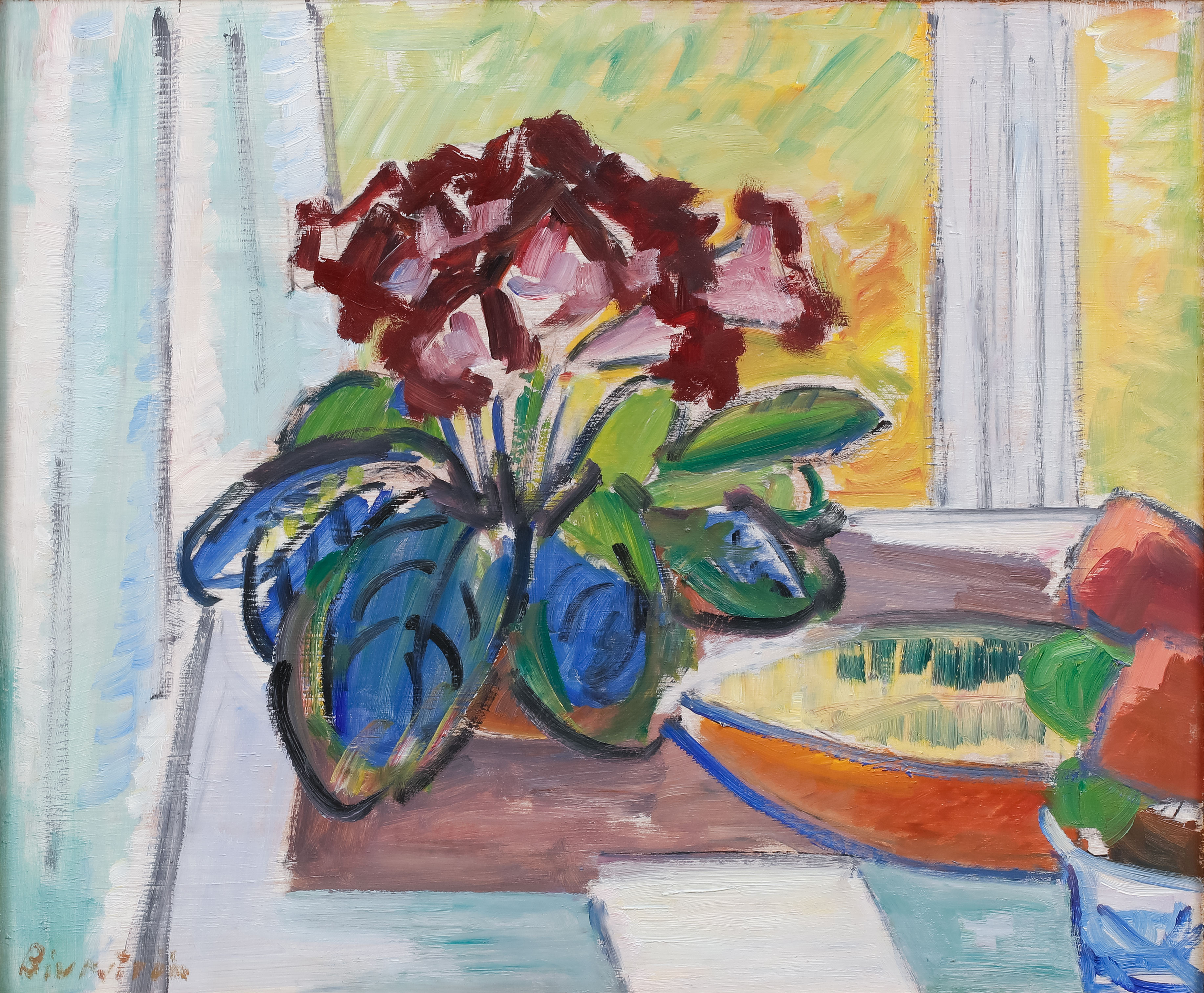 TOR BJURSTRÖM. "Gloxinia". Olja på pannå.